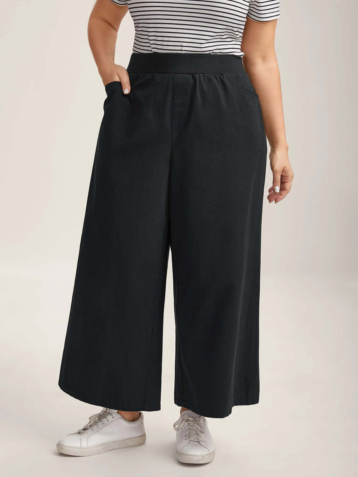 Cotton Threaded Spliced Wide-Leg Pants sold by Bloomchic