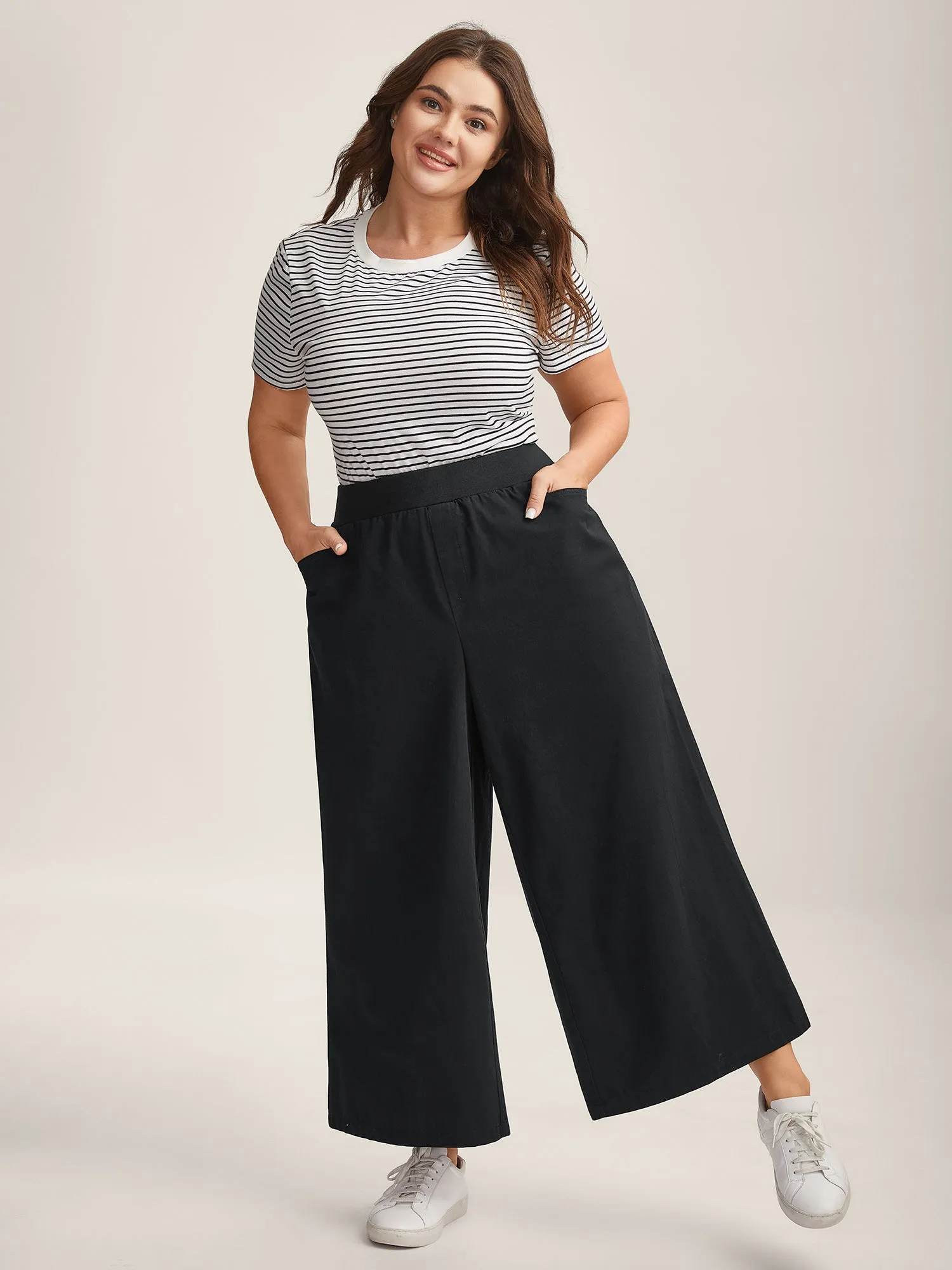 Cotton Threaded Spliced Wide-Leg Pants sold by Bloomchic product image thumbnail 3