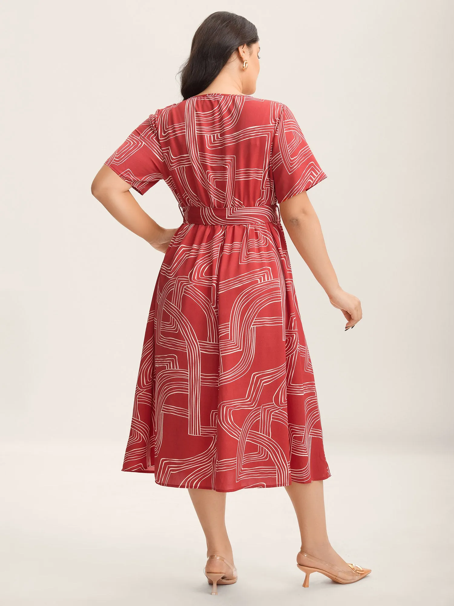 Geometric Print Belted Pockets Midi Dress sold by Bloomchic product image thumbnail 4