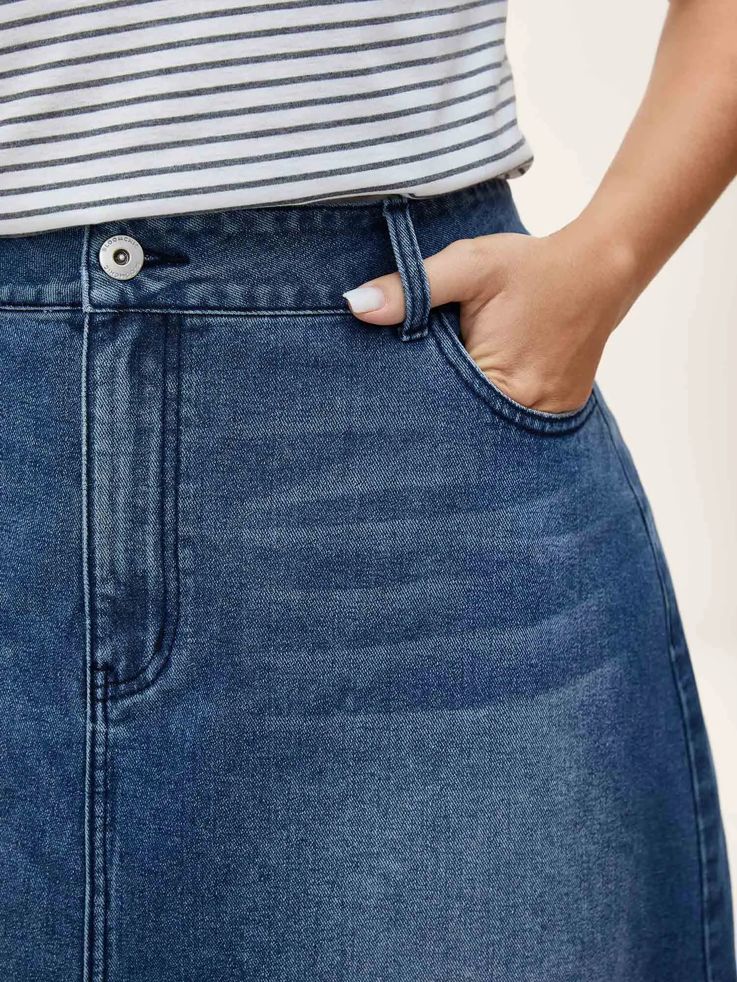 A-Line Midi Denim Skirt sold by Bloomchic product image thumbnail 3