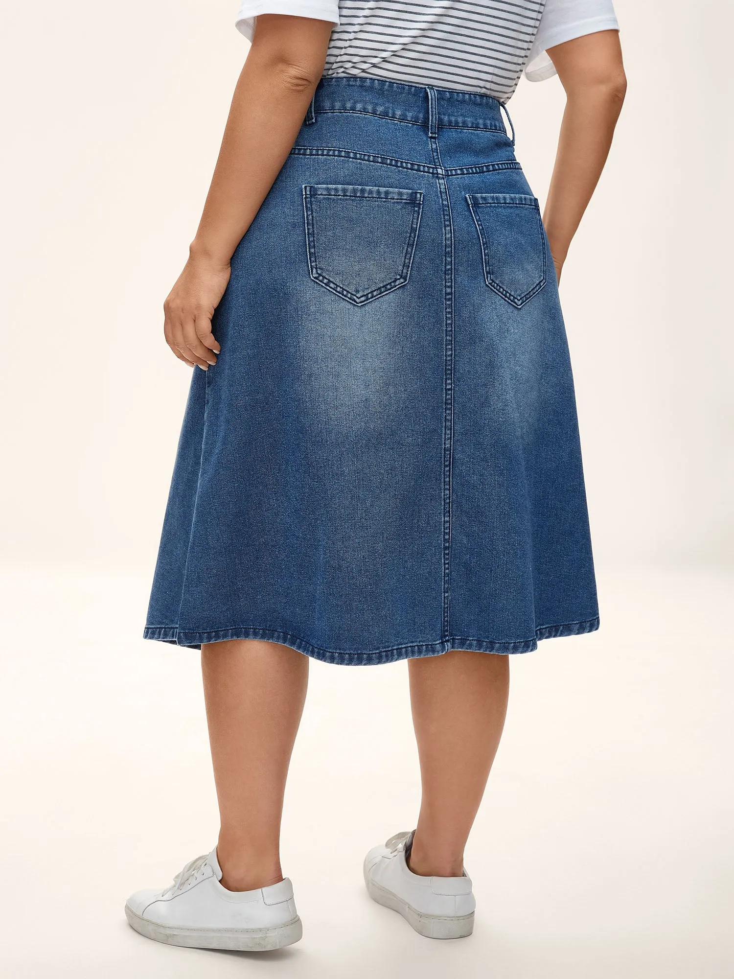 A-Line Midi Denim Skirt sold by Bloomchic product image thumbnail 4