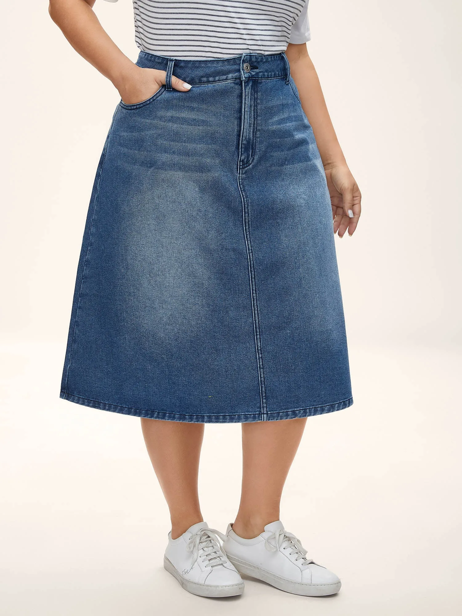 A-Line Midi Denim Skirt sold by Bloomchic product image thumbnail 2