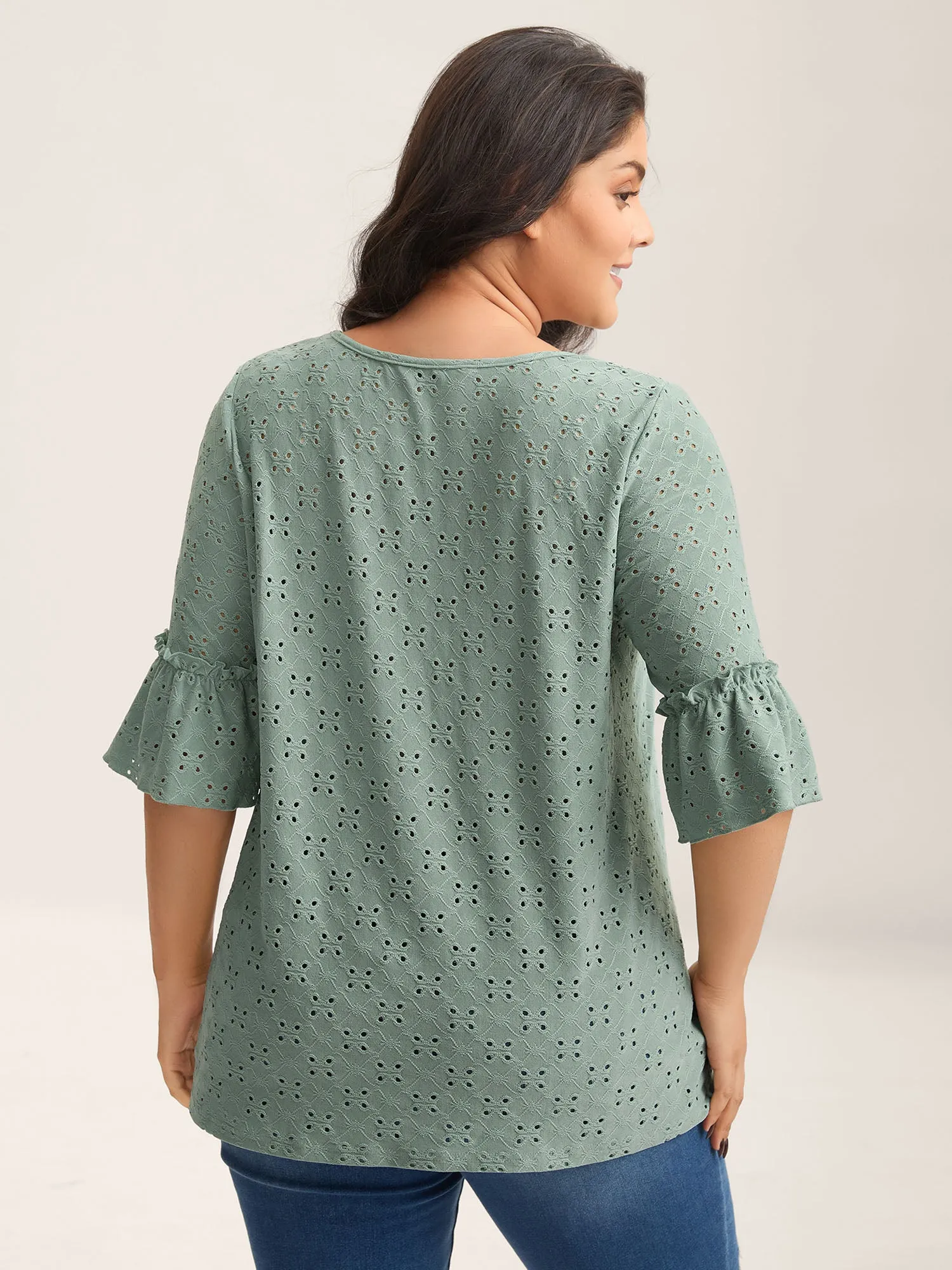 Cut-Out Ruffled Sleeve Plain Knit Top sold by Bloomchic product image thumbnail 4