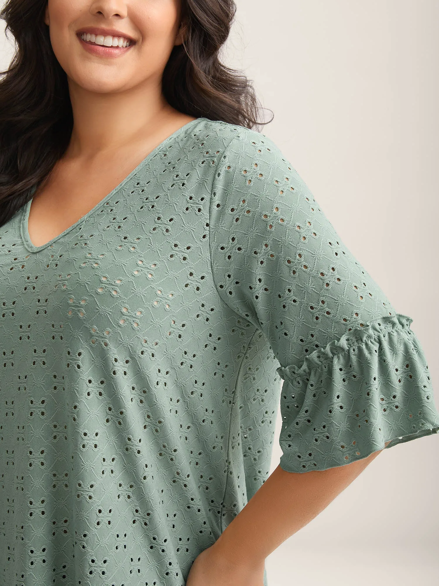 Cut-Out Ruffled Sleeve Plain Knit Top sold by Bloomchic product image thumbnail 2