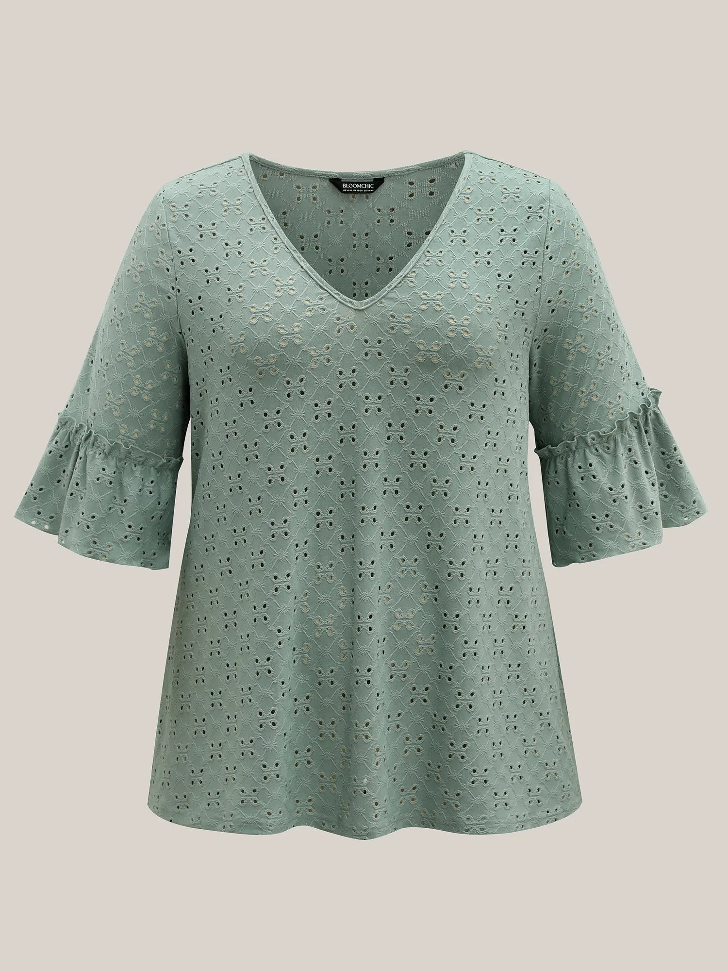 Cut-Out Ruffled Sleeve Plain Knit Top sold by Bloomchic product image thumbnail 5