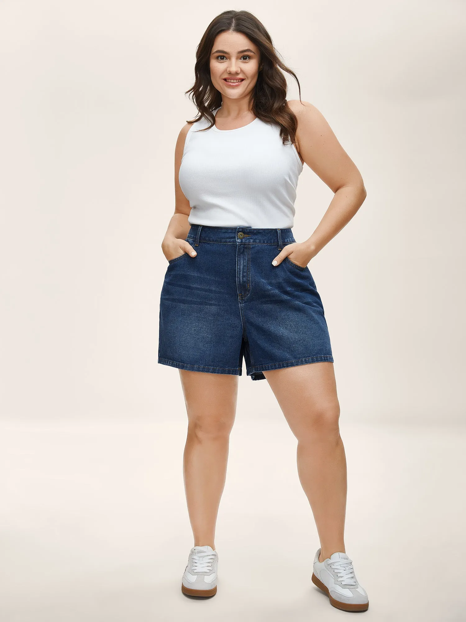 Faded Wash Straight-Leg Denim Shorts sold by Bloomchic product image thumbnail 4