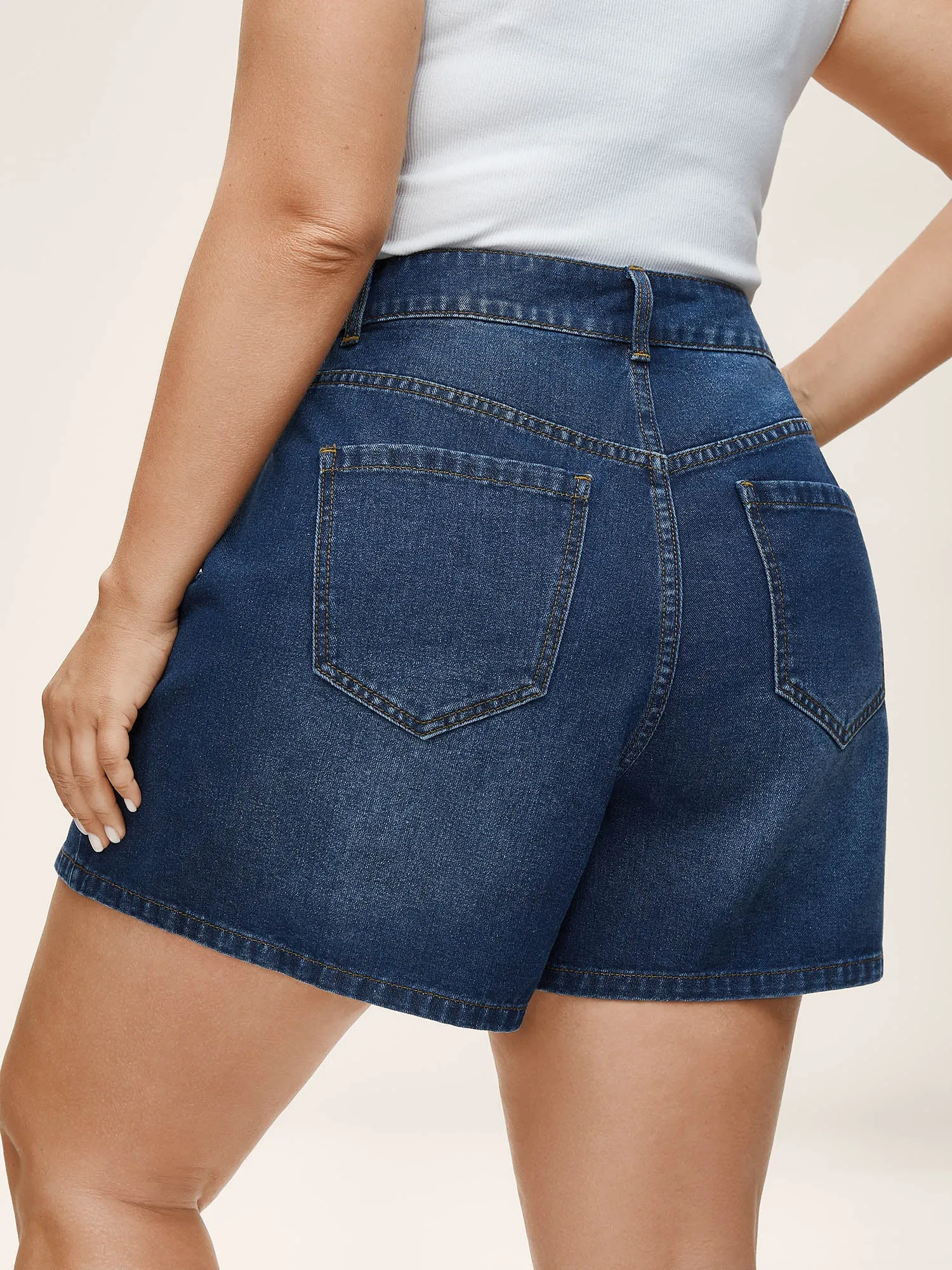 Faded Wash Straight-Leg Denim Shorts sold by Bloomchic product image thumbnail 5