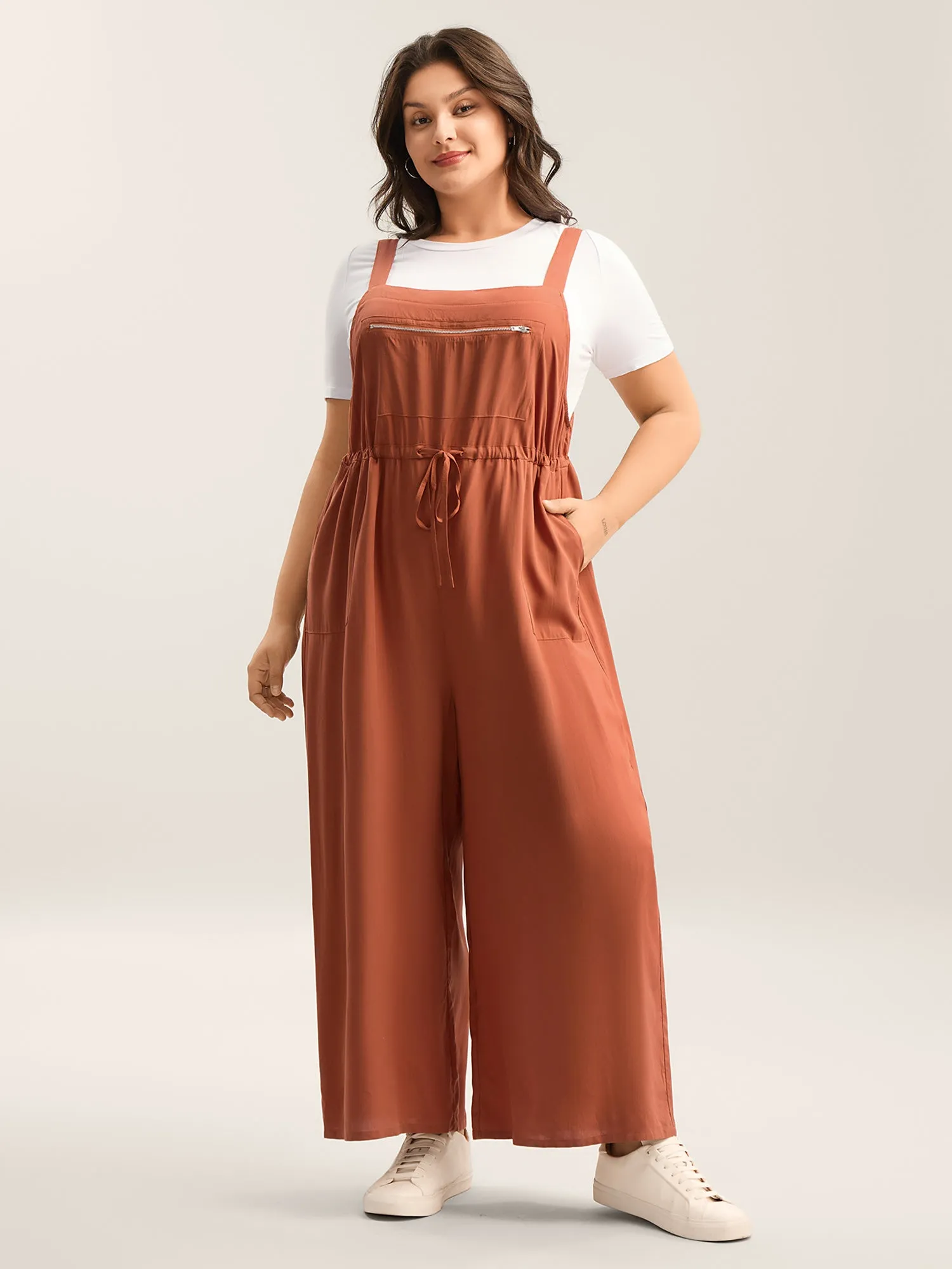 Rayon Adjustable Zipper Tie Jumpsuit sold by Bloomchic product image thumbnail 3