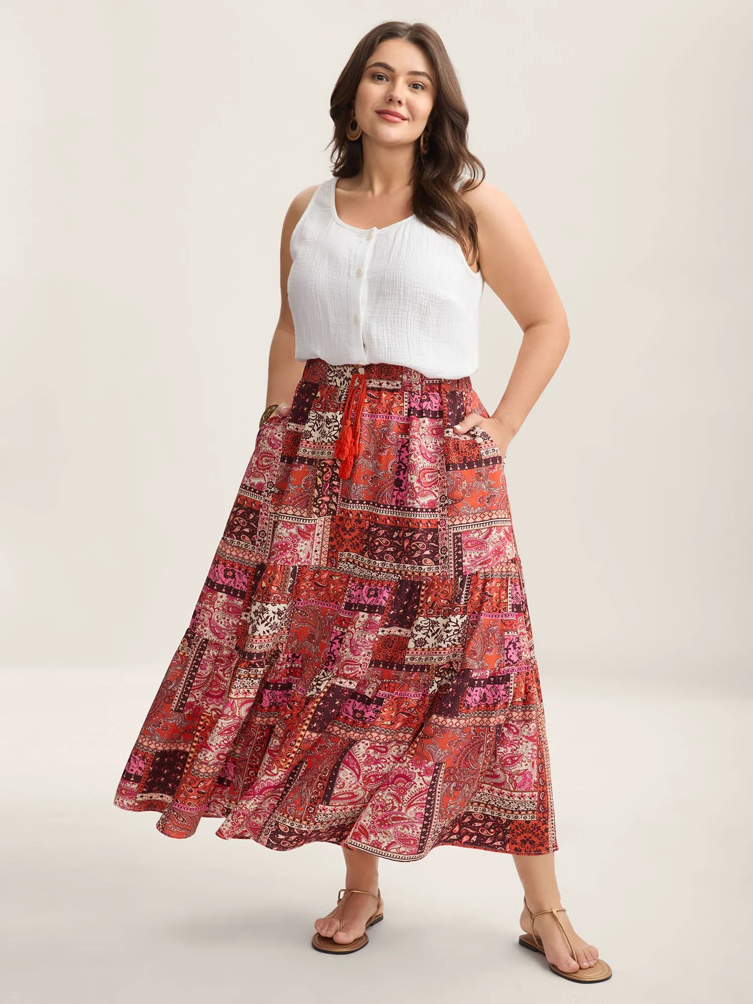Geometric Collage Waist-Tie Maxi Skirt sold by Bloomchic product image thumbnail 2