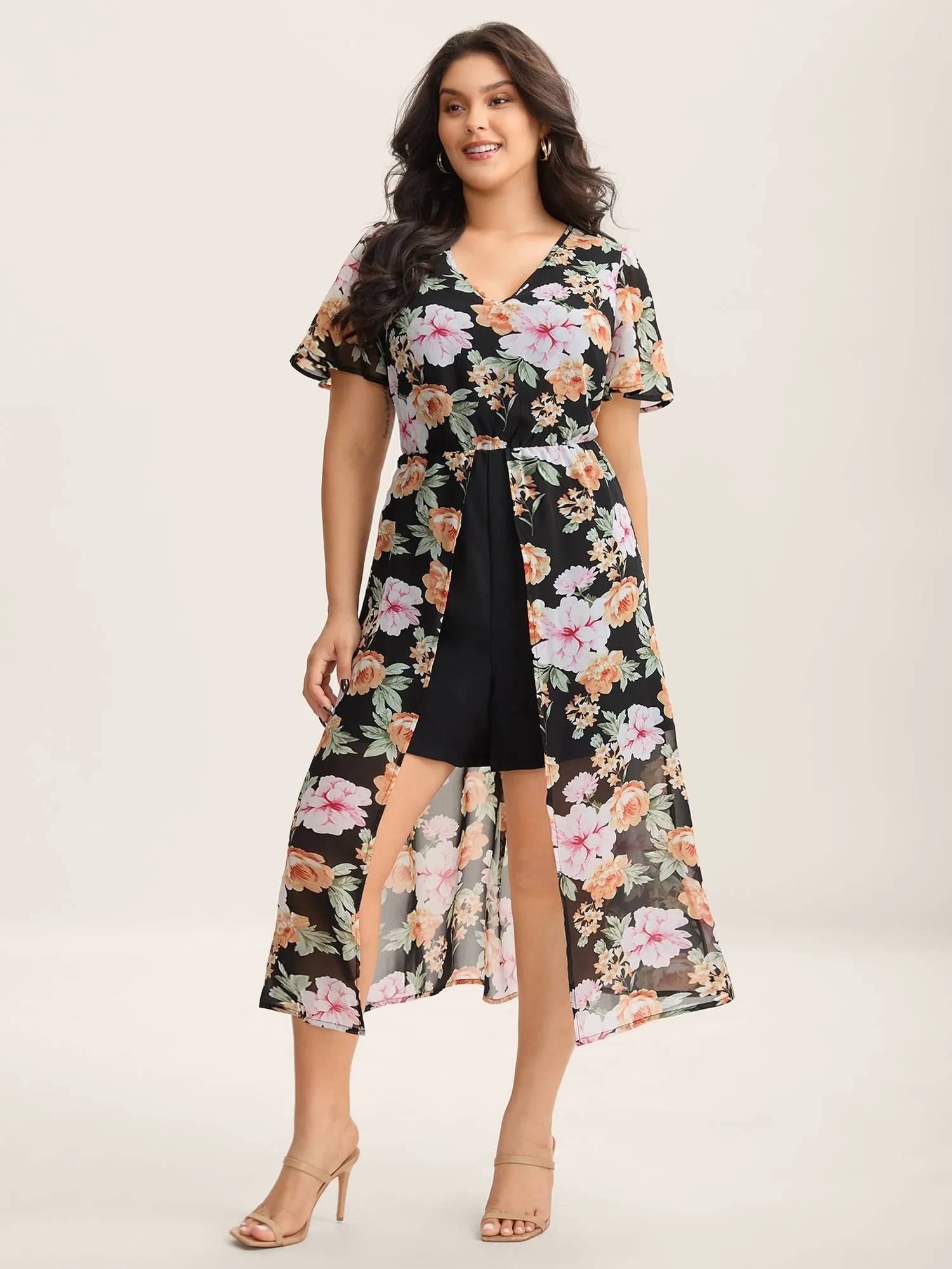 Floral Layered Open-Front Romper sold by Bloomchic