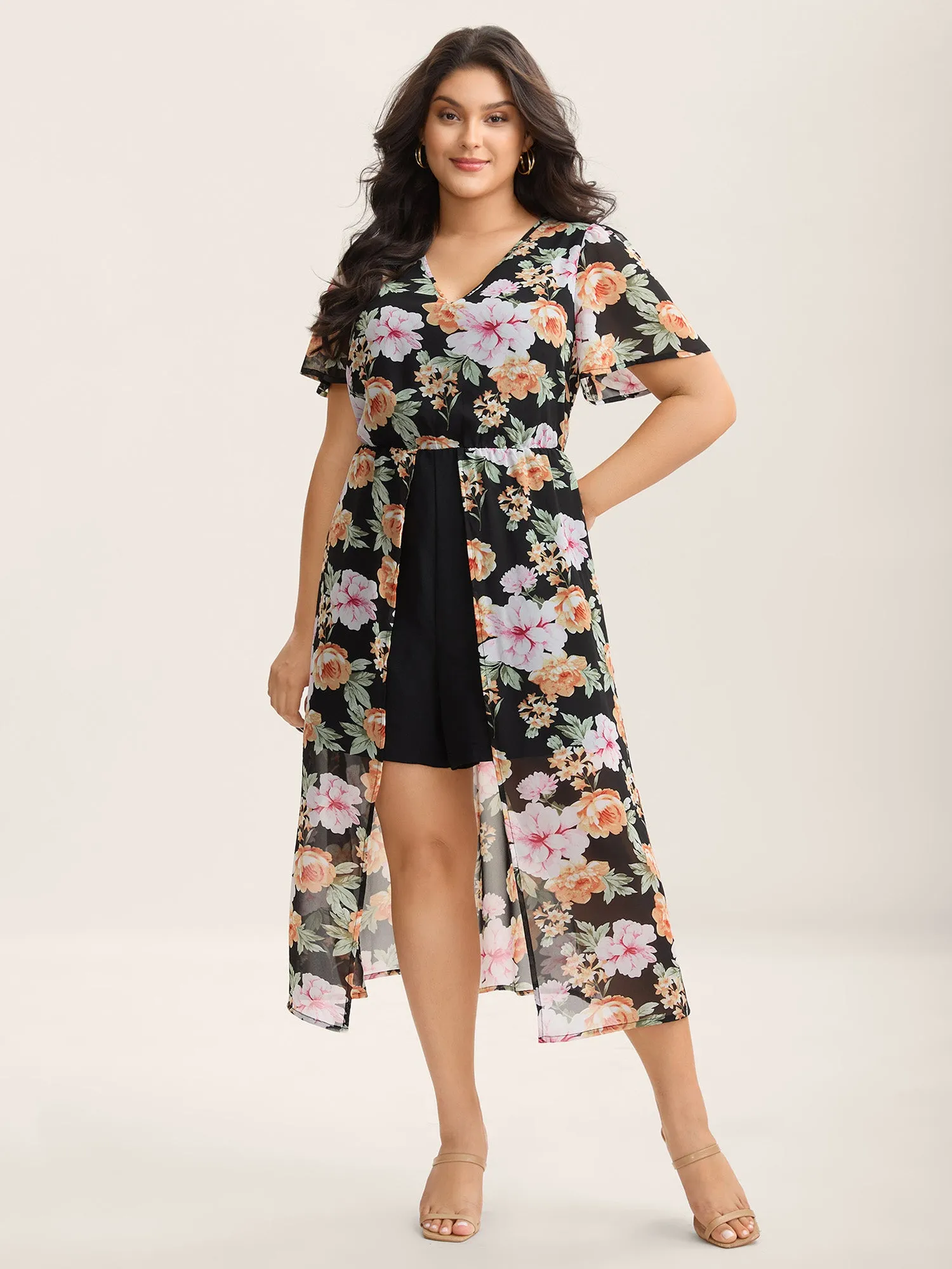 Floral Layered Open-Front Romper sold by Bloomchic product image thumbnail 3