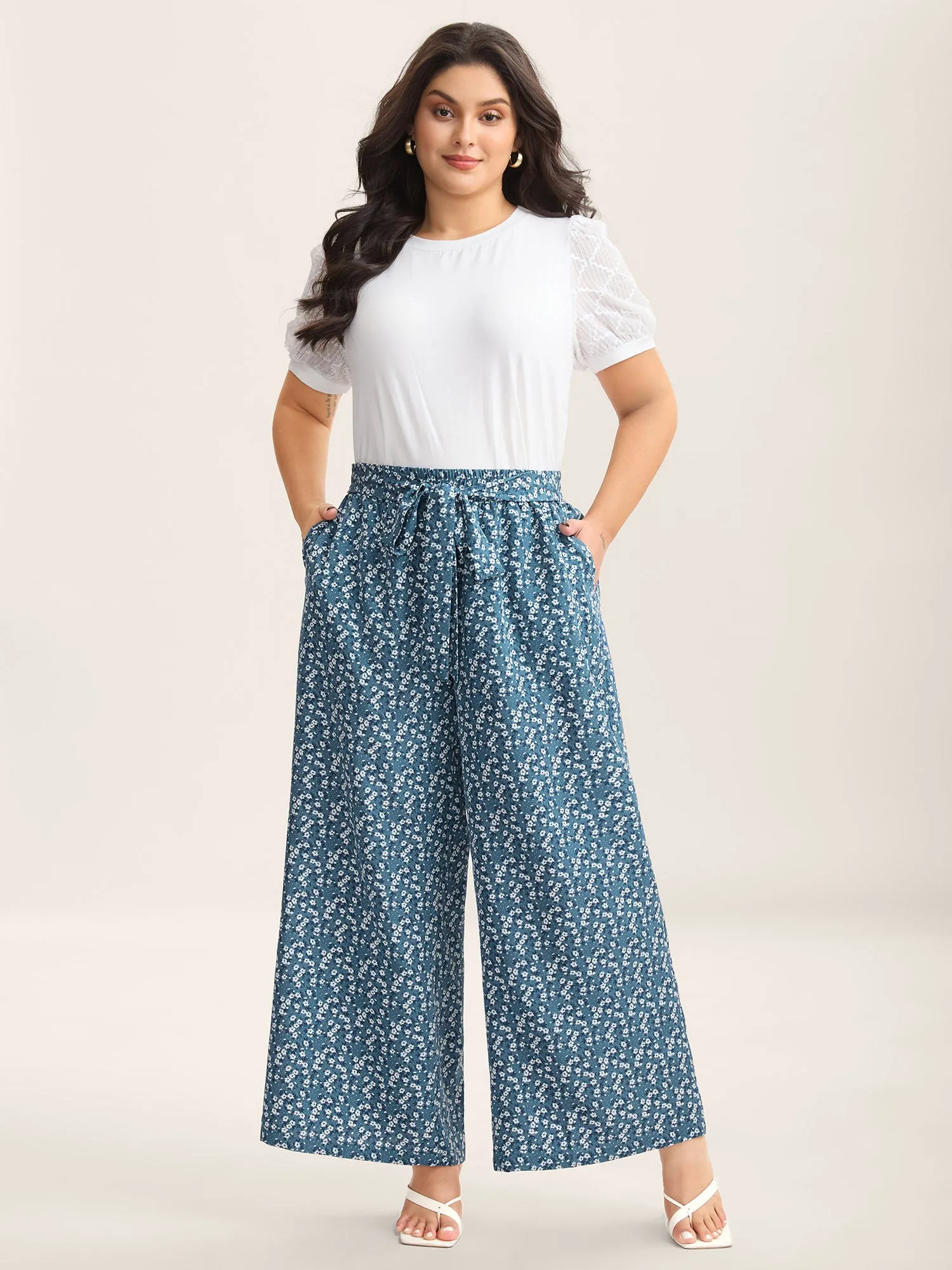 Floral Print Belted Wide-Leg Pants sold by Bloomchic product image thumbnail 3