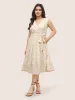 Heart Print Surplice Neck Patchwork Flutter Hem Dress sold by Bloomchic