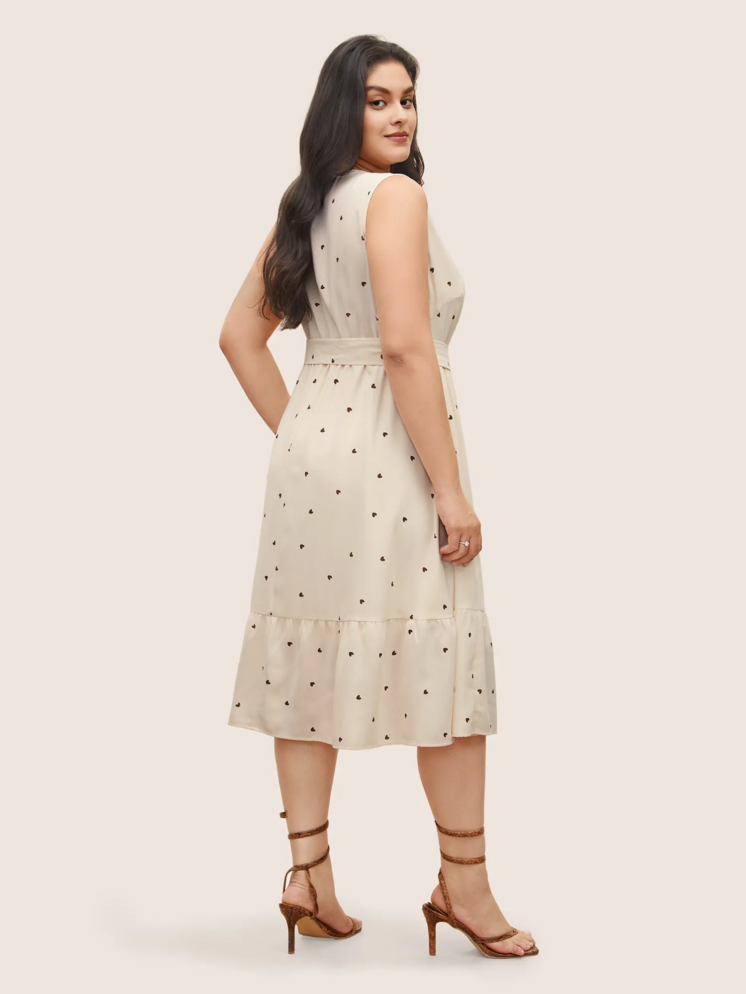 Heart Print Surplice Neck Patchwork Flutter Hem Dress sold by Bloomchic product image thumbnail 3