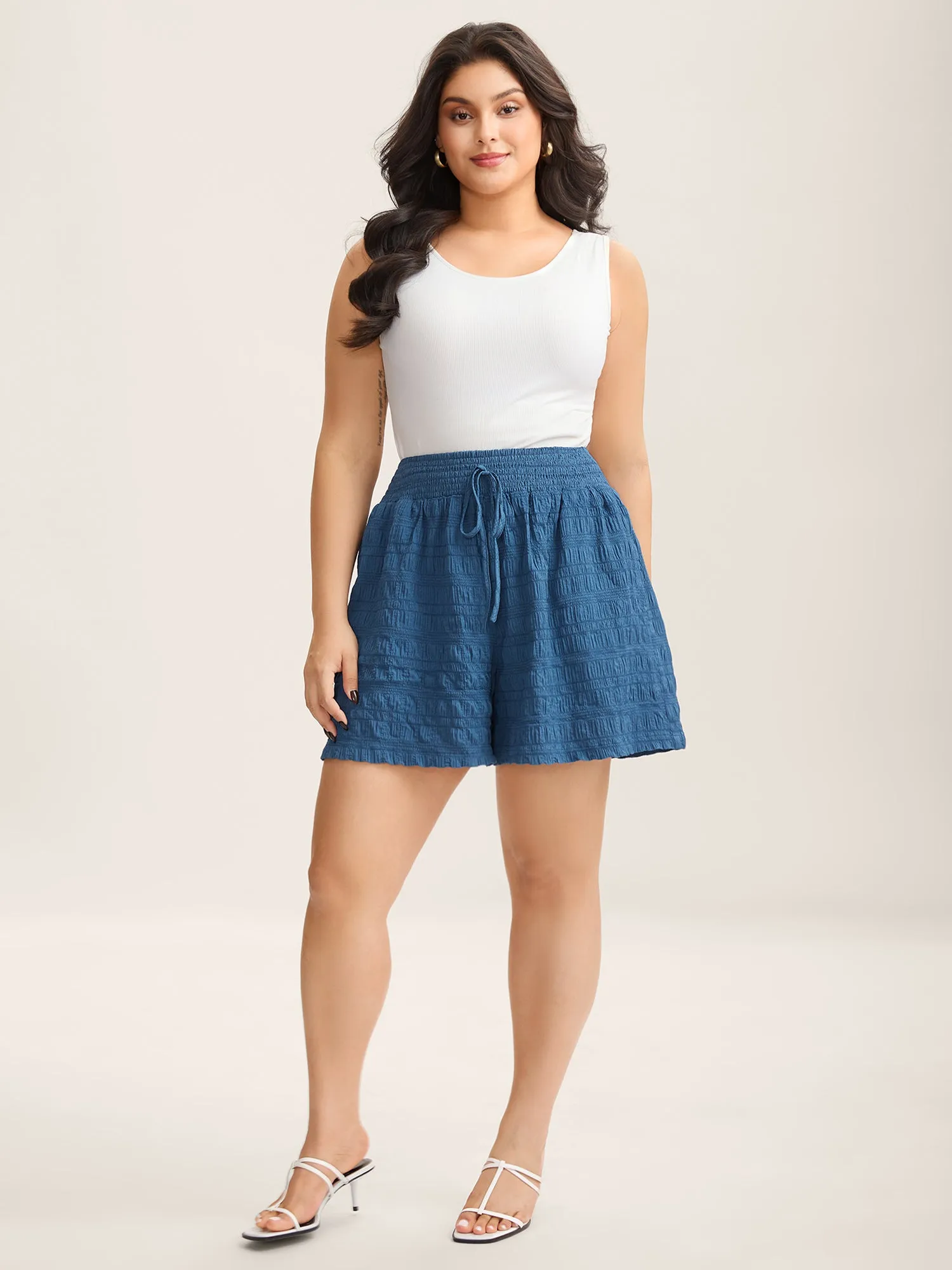 Textured Shirred Waist Tie Shorts sold by Bloomchic product image thumbnail 2