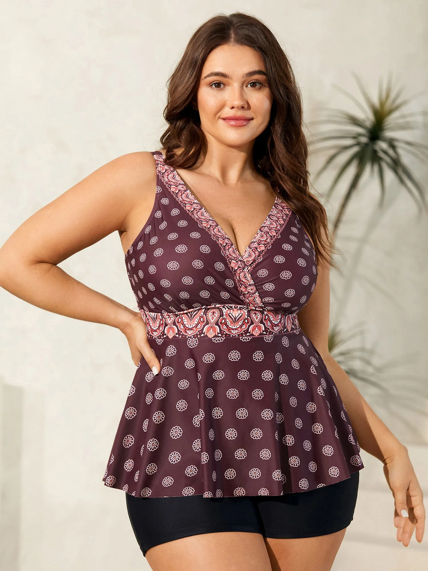 Boho Print Surplice Neck Swim Top sold by Bloomchic