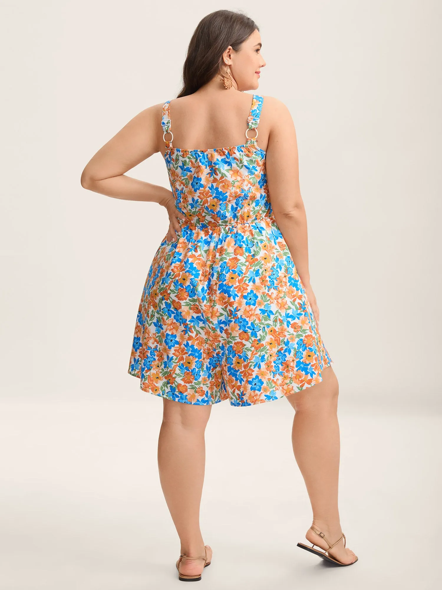 Floral Print Shirred Stretchy Waist Romper sold by Bloomchic product image thumbnail 4