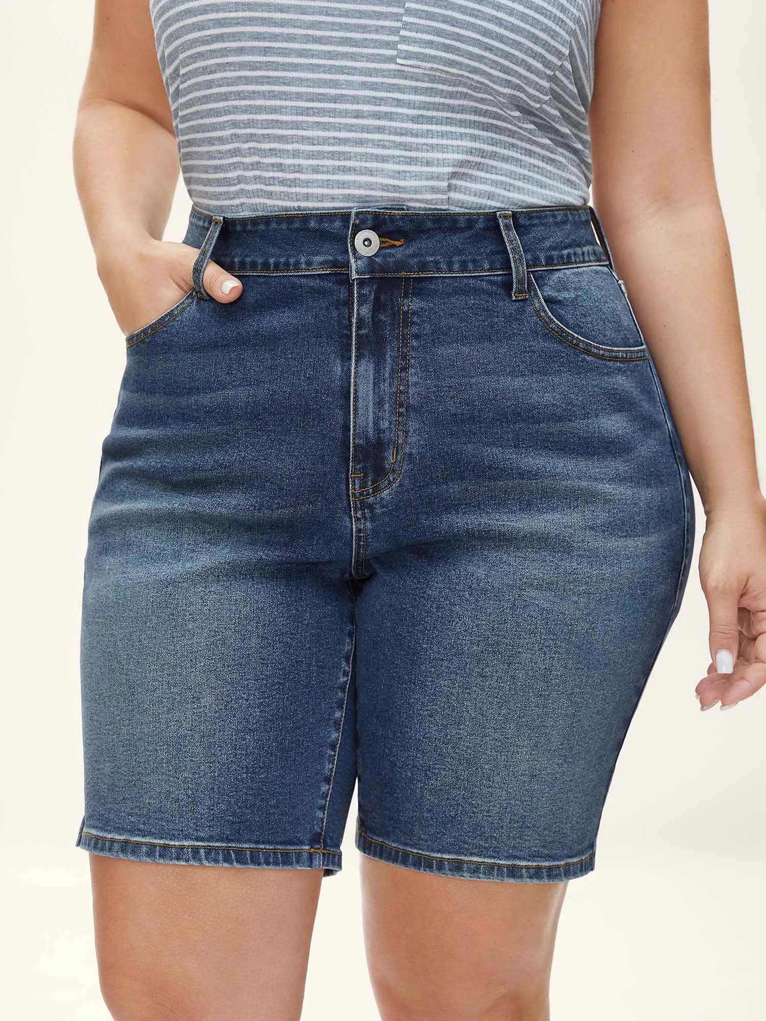 Stretch Straight-Leg Faded Denim Shorts sold by Bloomchic product image thumbnail 2