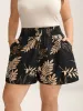Tropical Leaf Print Straight-Leg Shorts sold by Bloomchic