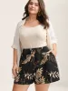Tropical Leaf Print Straight-Leg Shorts sold by Bloomchic