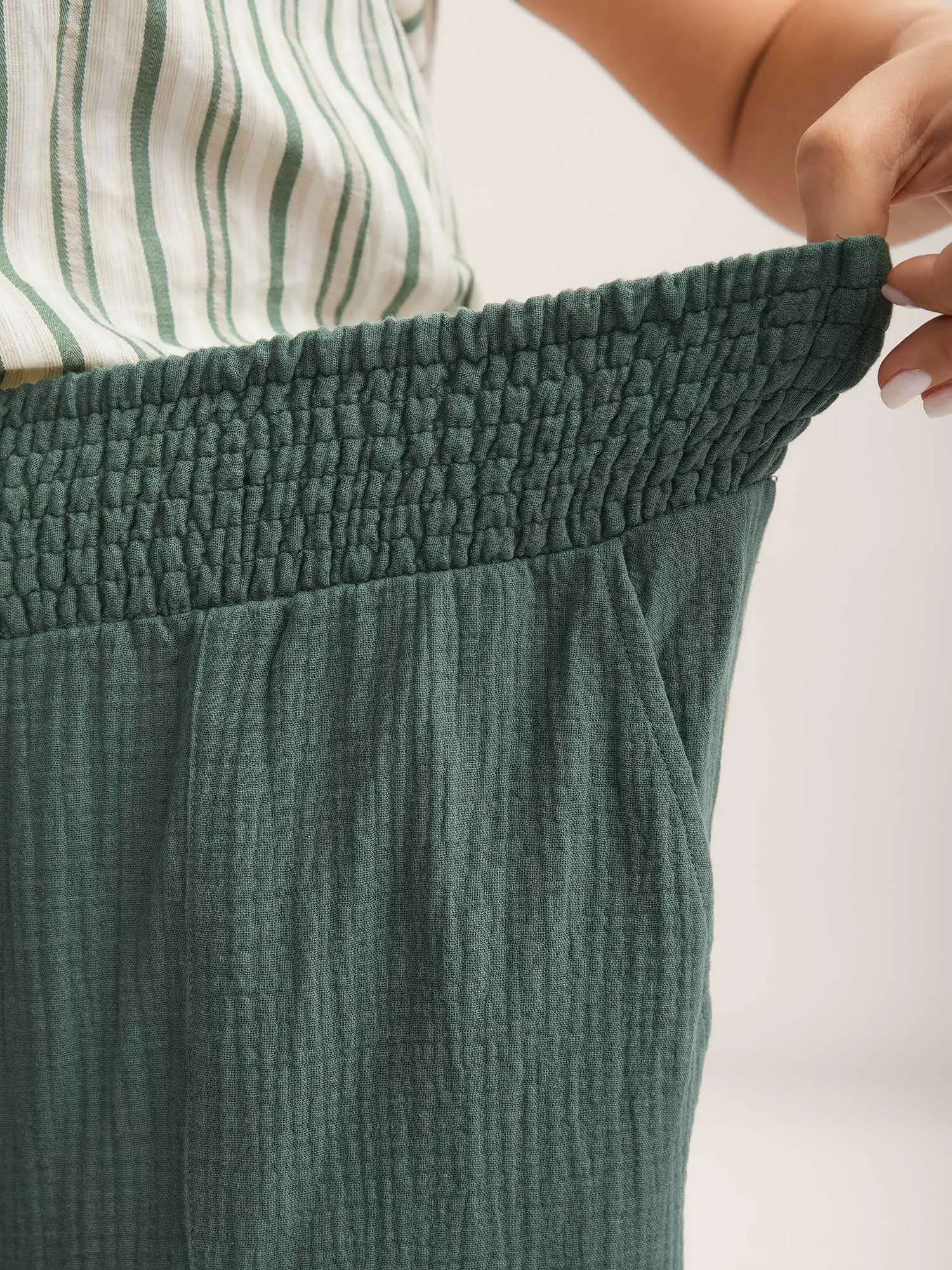 Cotton Shirred Textured Wide-Leg Pants sold by Bloomchic product image thumbnail 3