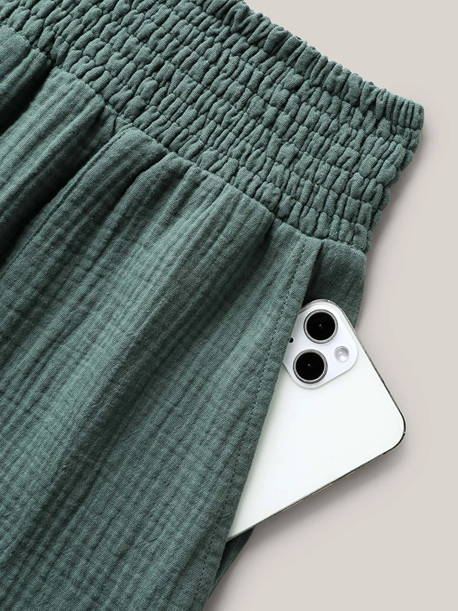 Cotton Shirred Textured Wide-Leg Pants sold by Bloomchic product image thumbnail 5