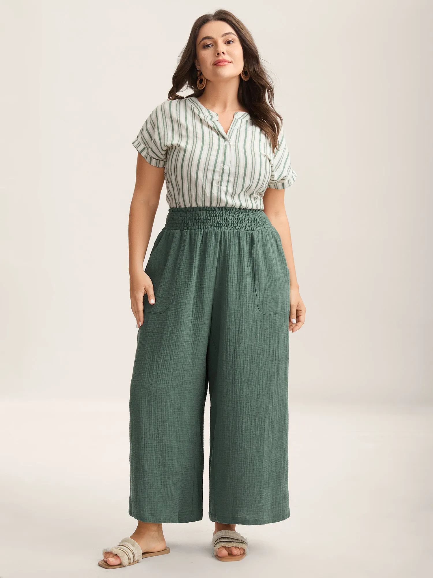 Cotton Shirred Textured Wide-Leg Pants sold by Bloomchic product image thumbnail 2