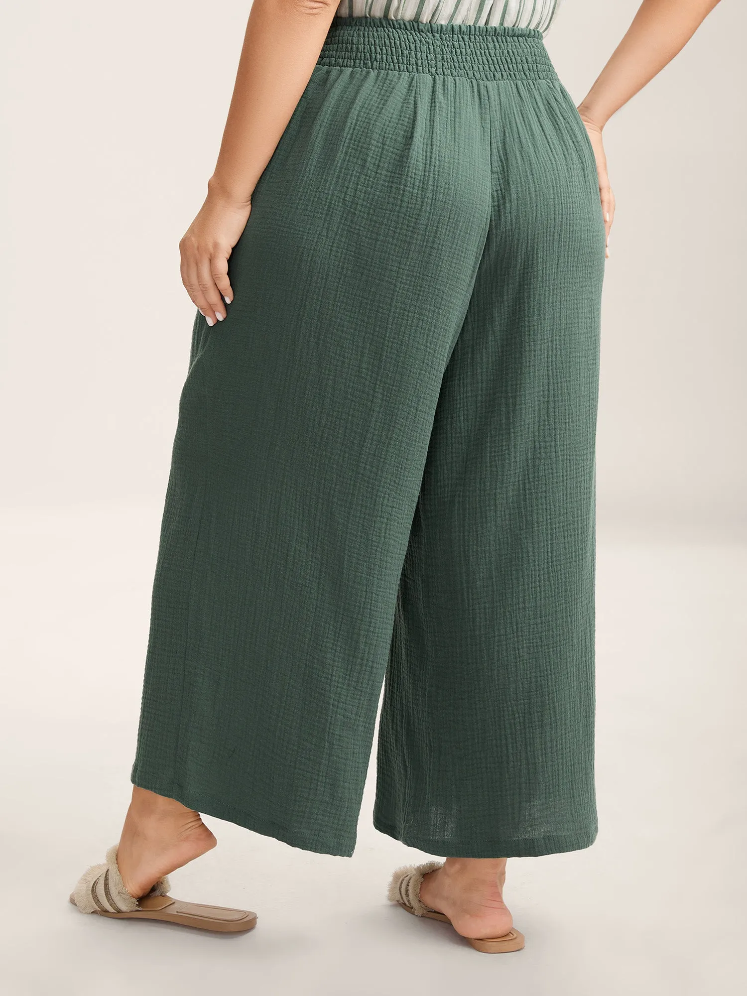Cotton Shirred Textured Wide-Leg Pants sold by Bloomchic product image thumbnail 4