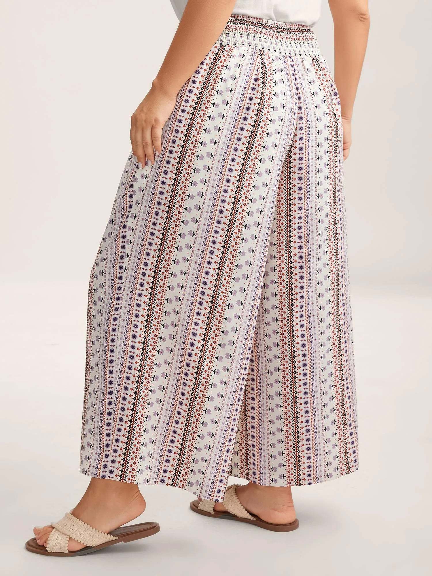 Shirred Waist Boho Wide-Leg Pants sold by Bloomchic product image thumbnail 4