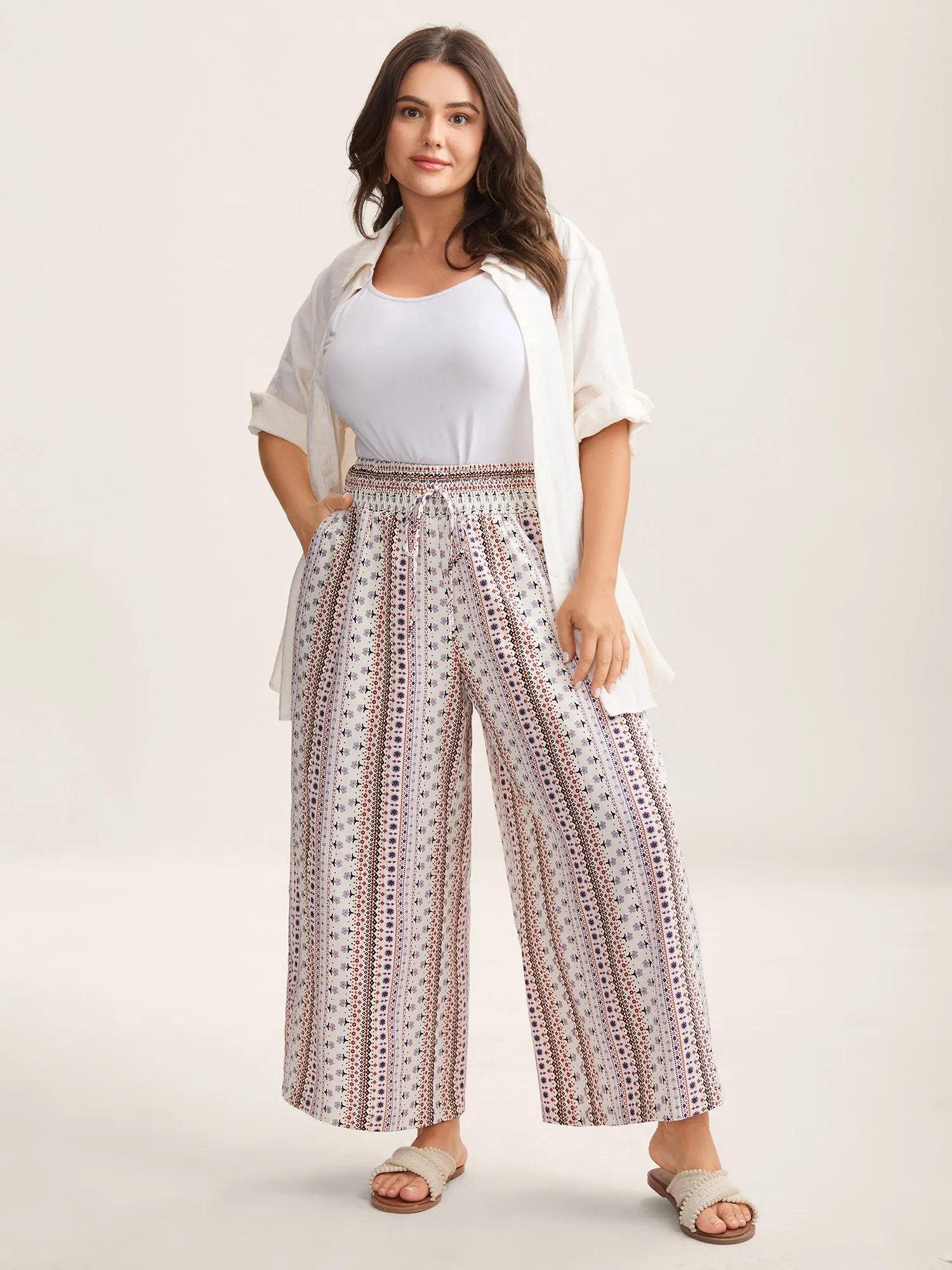 Shirred Waist Boho Wide-Leg Pants sold by Bloomchic product image thumbnail 3