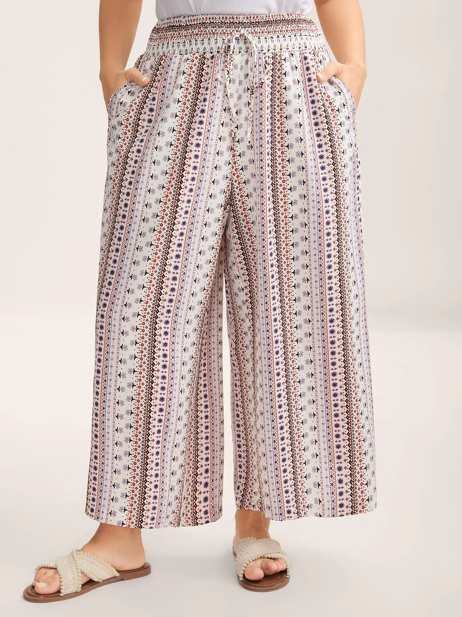 Shirred Waist Boho Wide-Leg Pants sold by Bloomchic