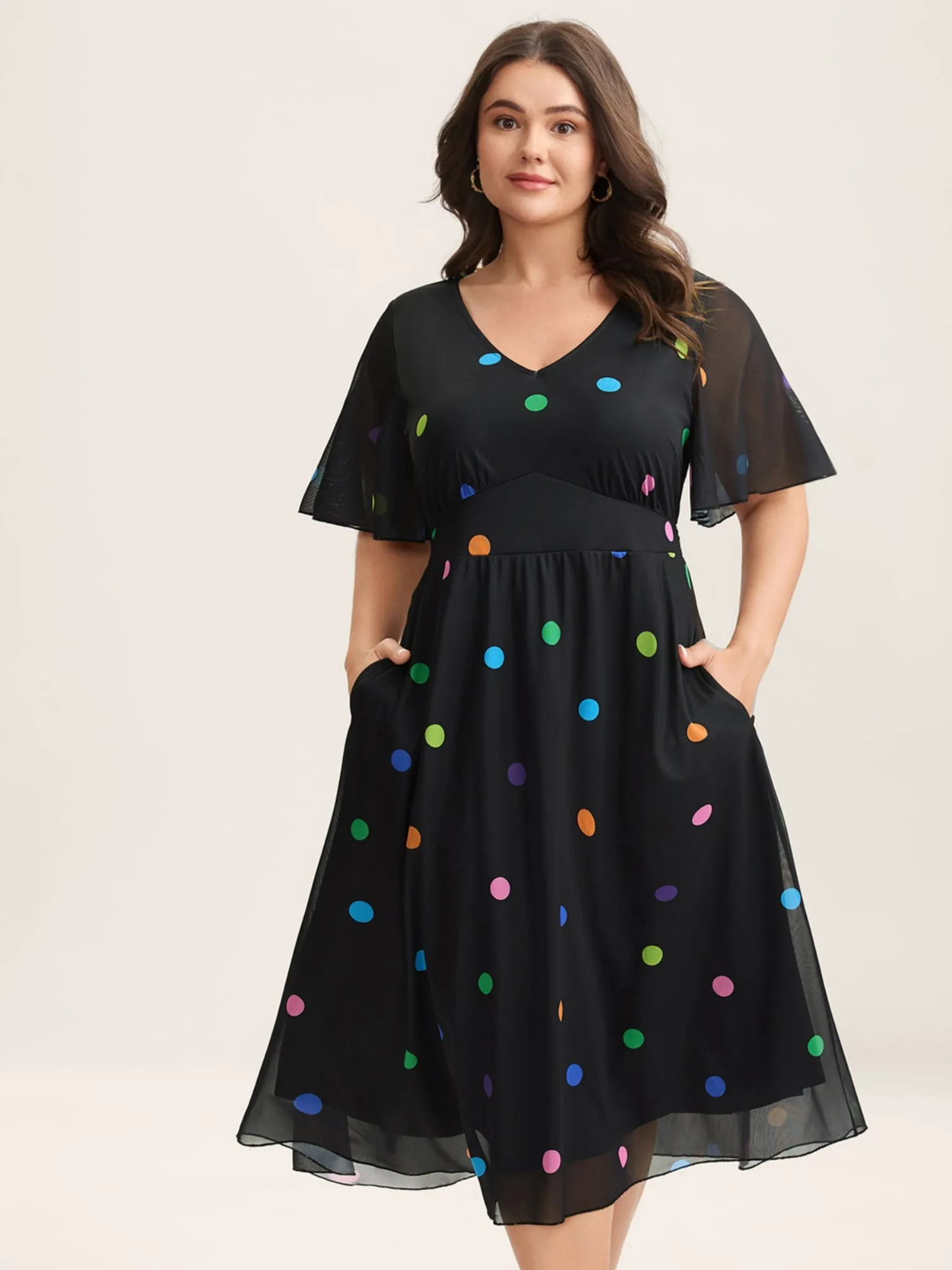 Super Stretchy Polka Dot Pockets Midi Dress sold by Bloomchic