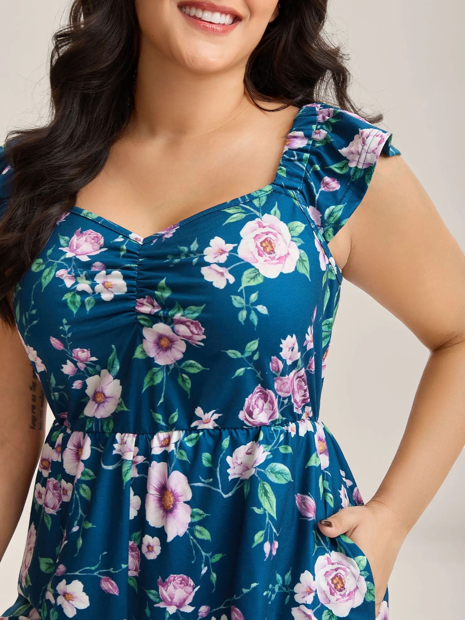 Flirty Floral Print Cinched-Waist Romper sold by Bloomchic product image thumbnail 2