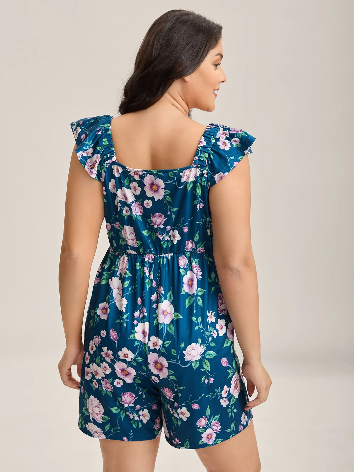 Flirty Floral Print Cinched-Waist Romper sold by Bloomchic product image thumbnail 5