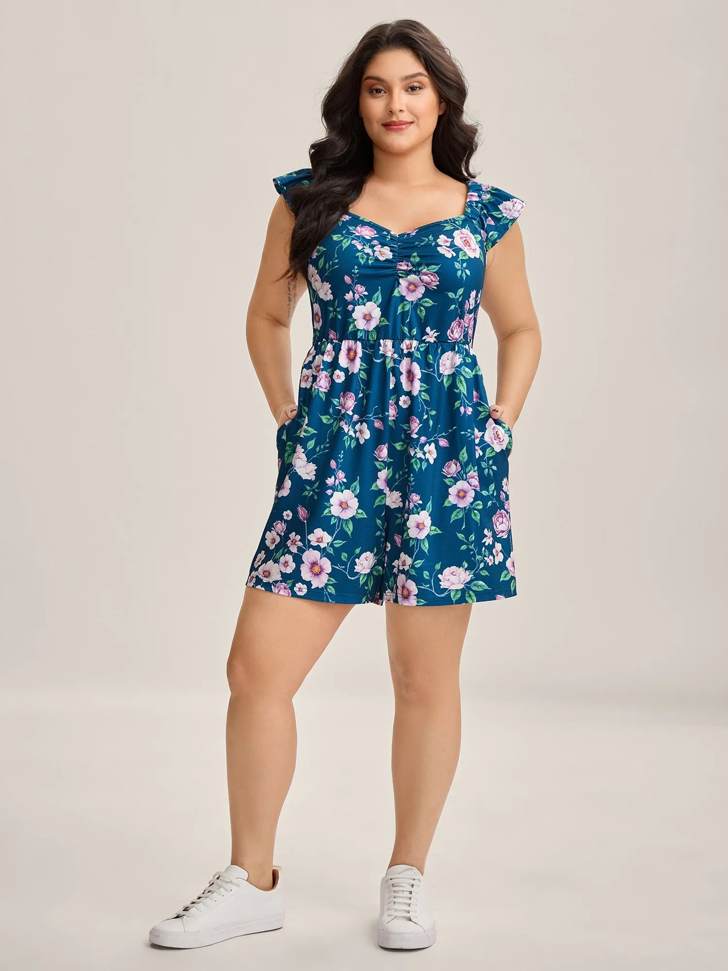 Flirty Floral Print Cinched-Waist Romper sold by Bloomchic product image thumbnail 3