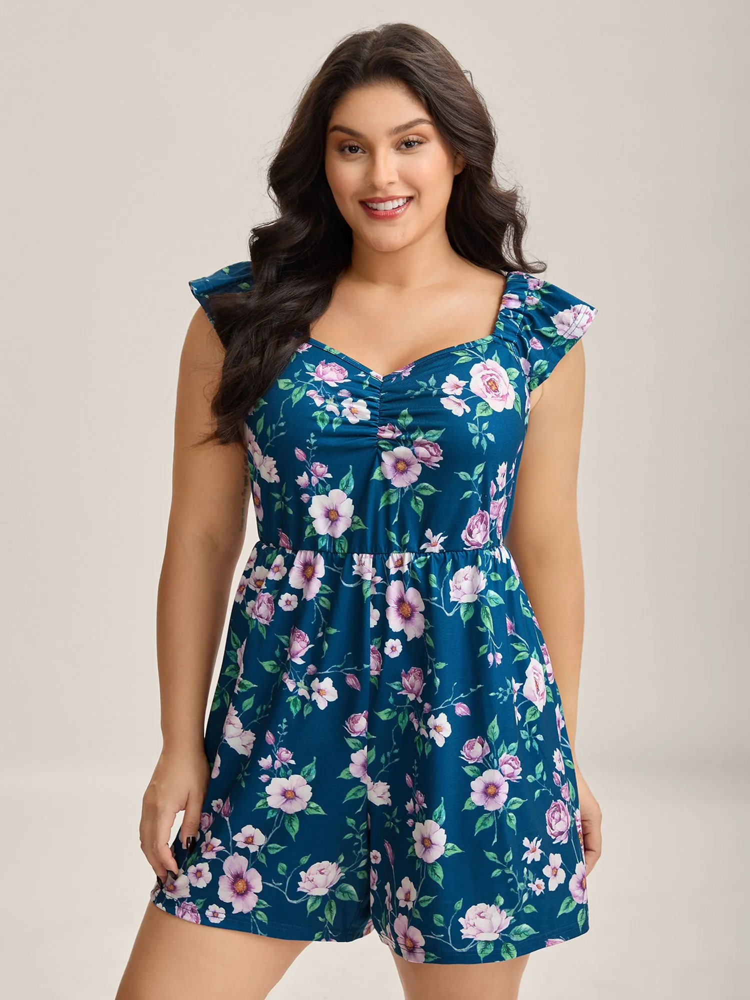 Flirty Floral Print Cinched-Waist Romper sold by Bloomchic