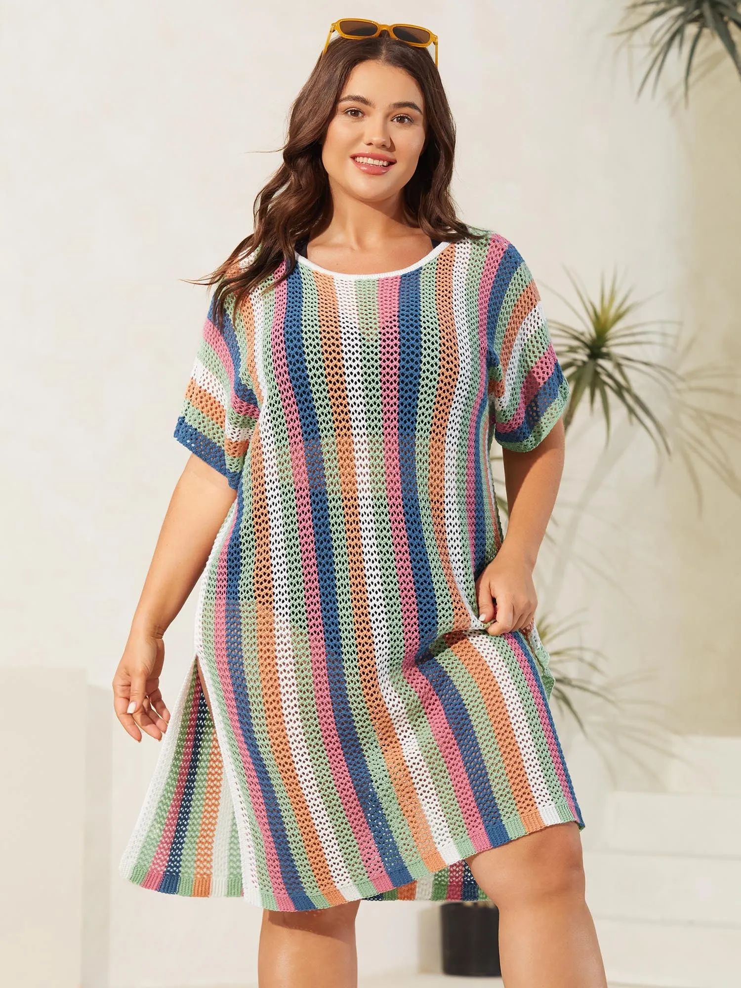 Textured Cut-Out Colorful Swim Cover-Up sold by Bloomchic