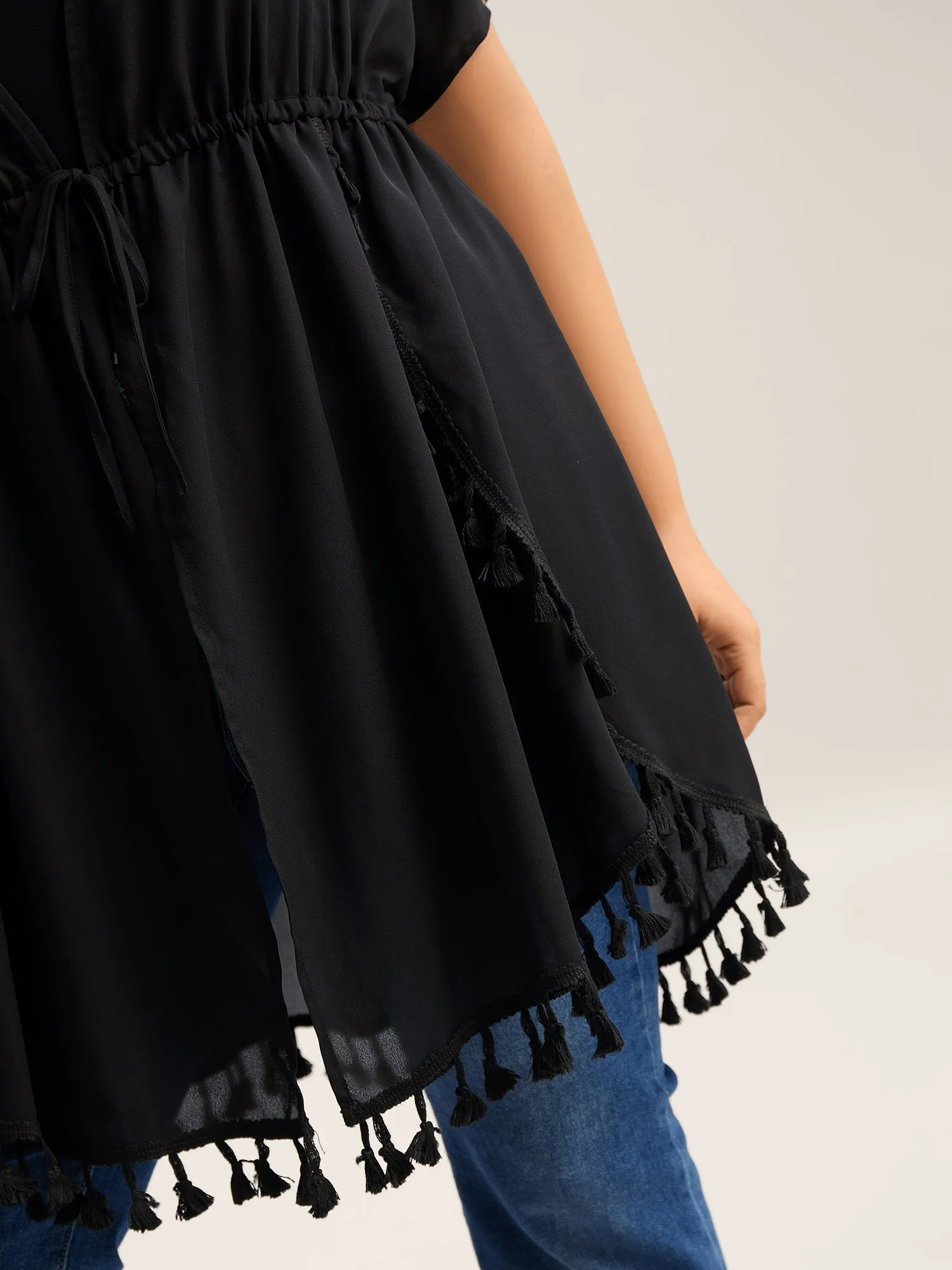 Overlap Hem Waist-Tie Sheer Kimono sold by Bloomchic product image thumbnail 2
