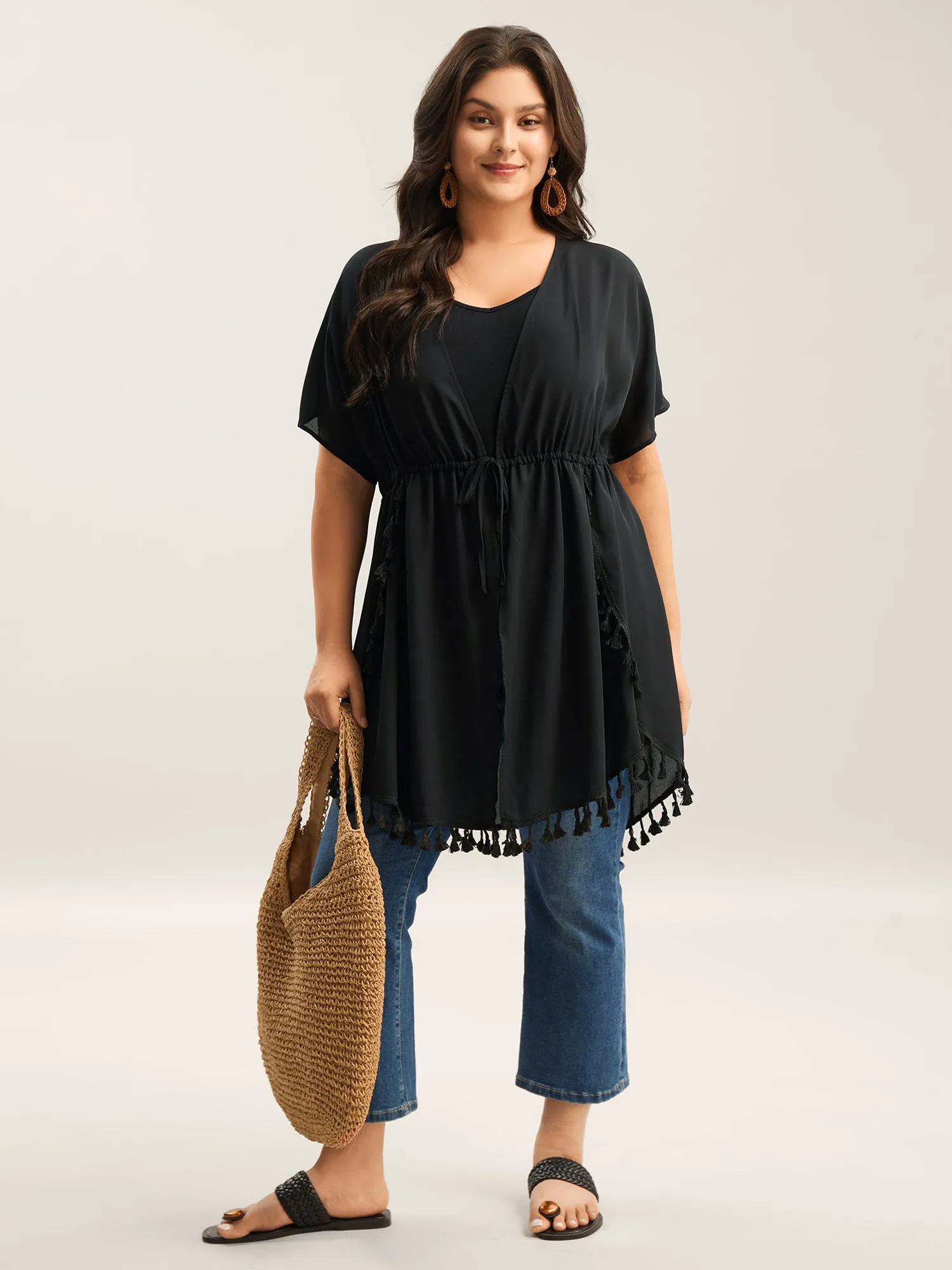 Overlap Hem Waist-Tie Sheer Kimono sold by Bloomchic product image thumbnail 3