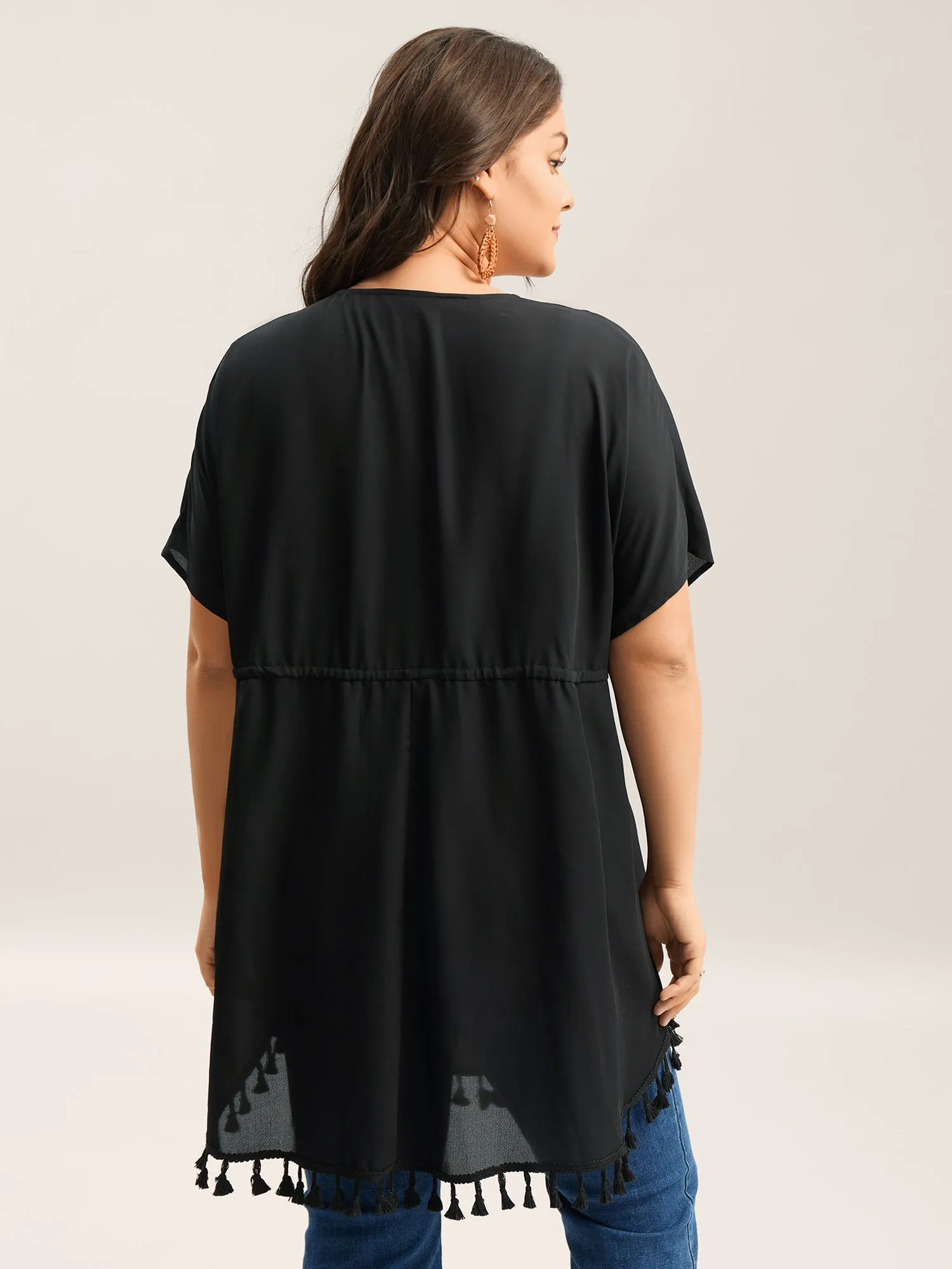 Overlap Hem Waist-Tie Sheer Kimono sold by Bloomchic product image thumbnail 4