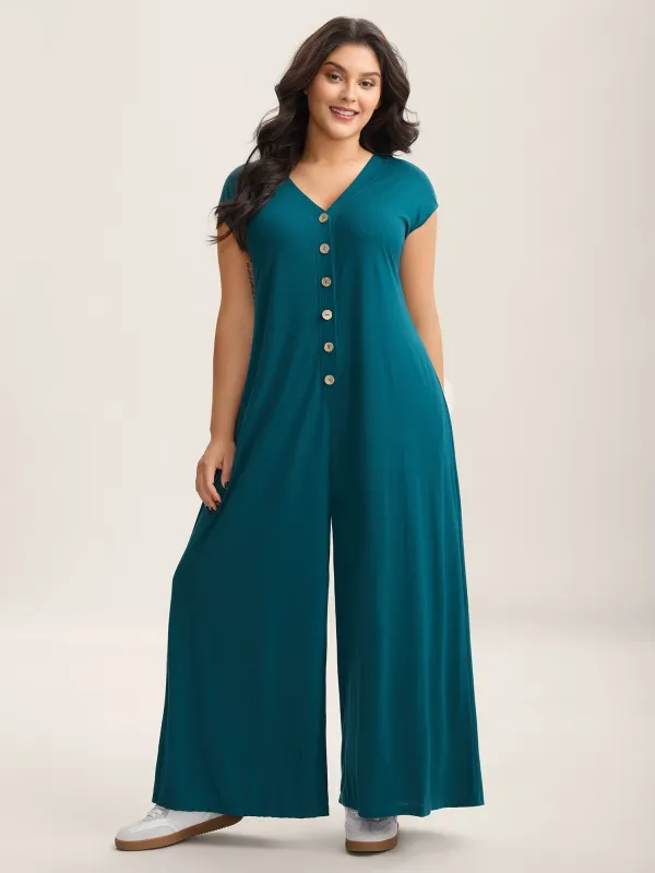 Stretch Button Pockets Solid Jumpsuit made by Bloomchic