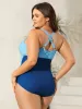 Color Block Pleated One-Piece Swimsuit sold by Bloomchic