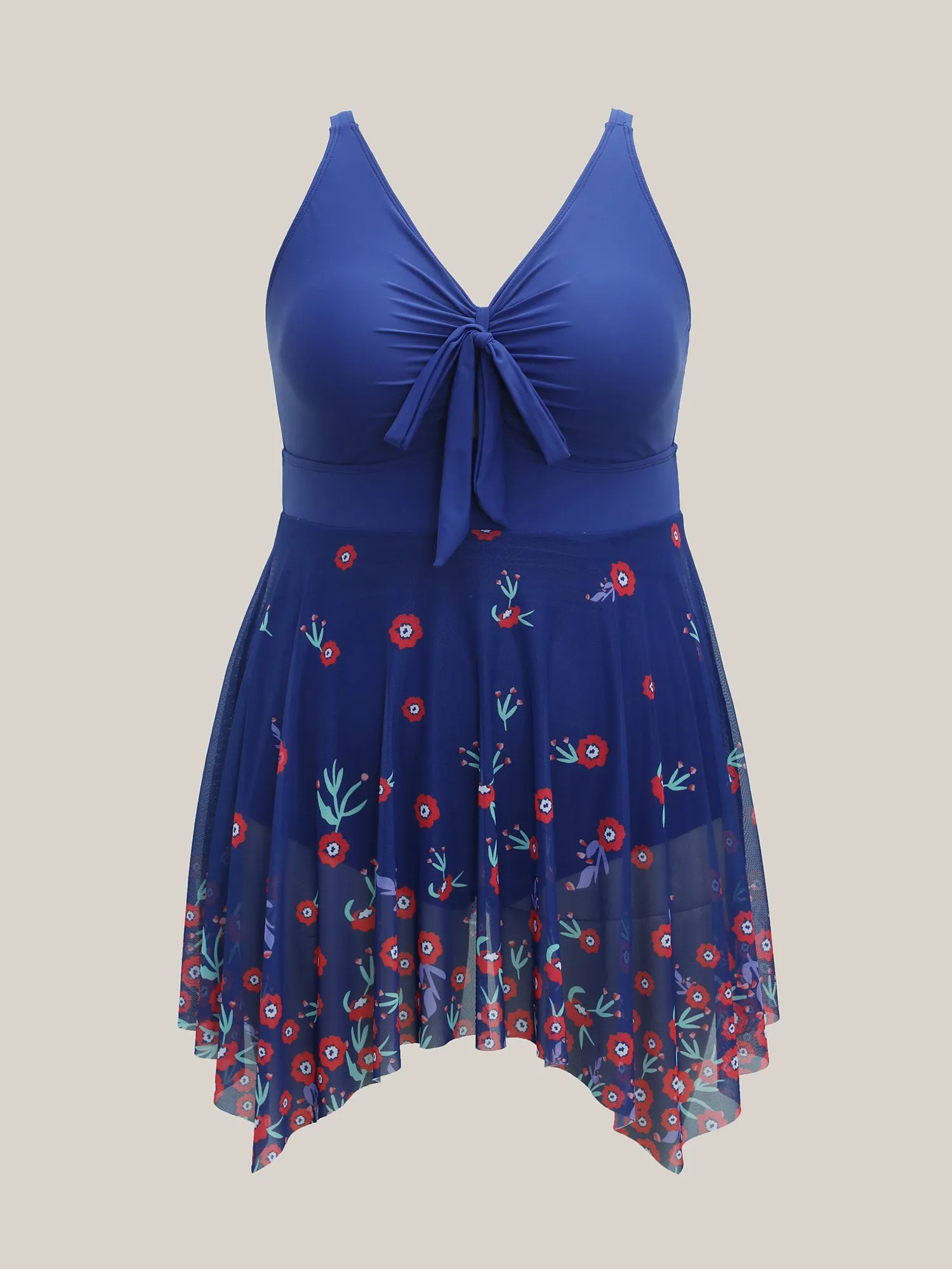 Floral Print Mesh Adjustable Bust-Tie Swim Dress sold by Bloomchic product image thumbnail 5