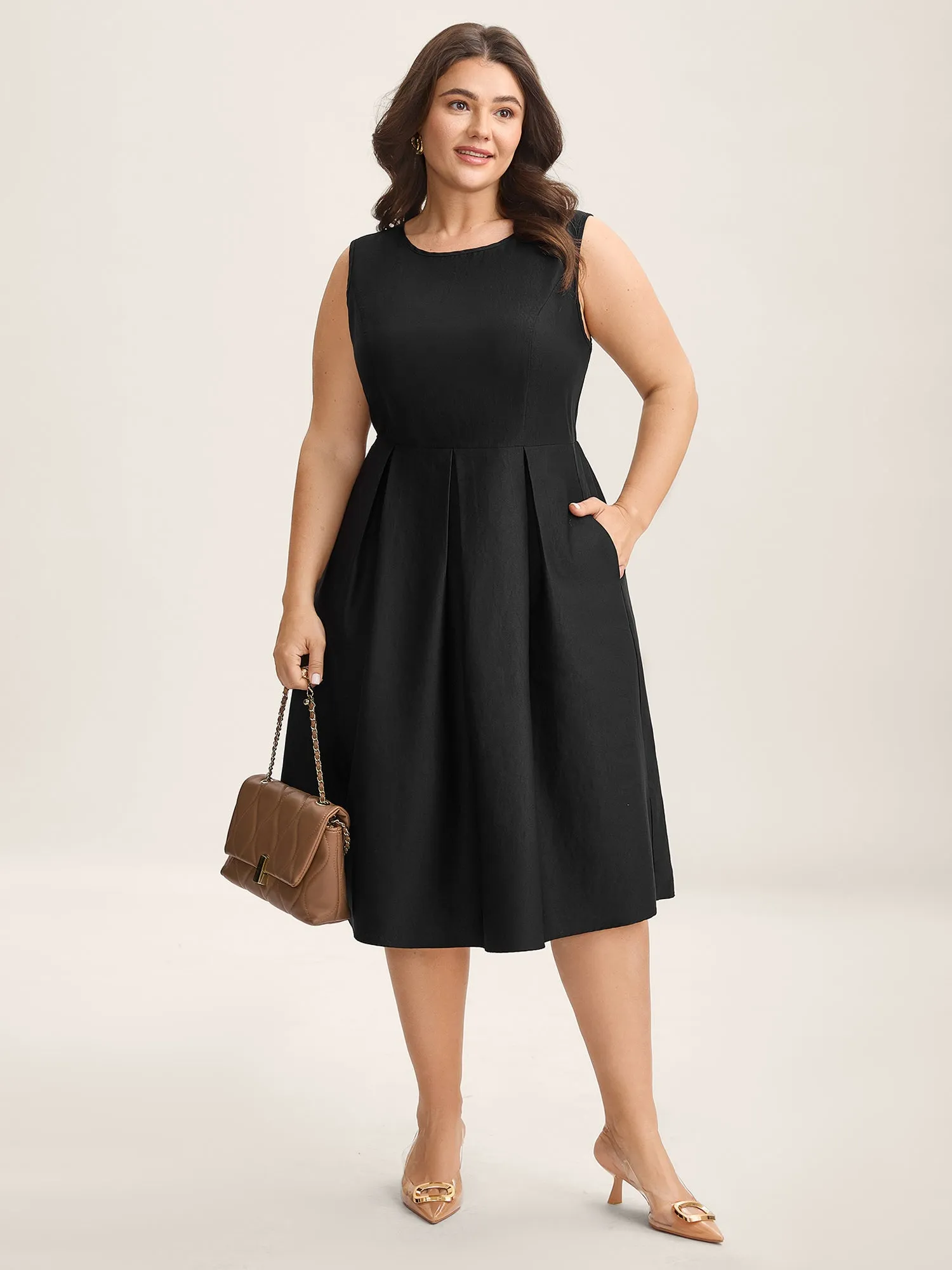 Classic Woven Inner Pleated Midi Dress sold by Bloomchic