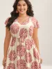 Breezy Boho Print Drawstring Waist Midi Dress sold by Bloomchic
