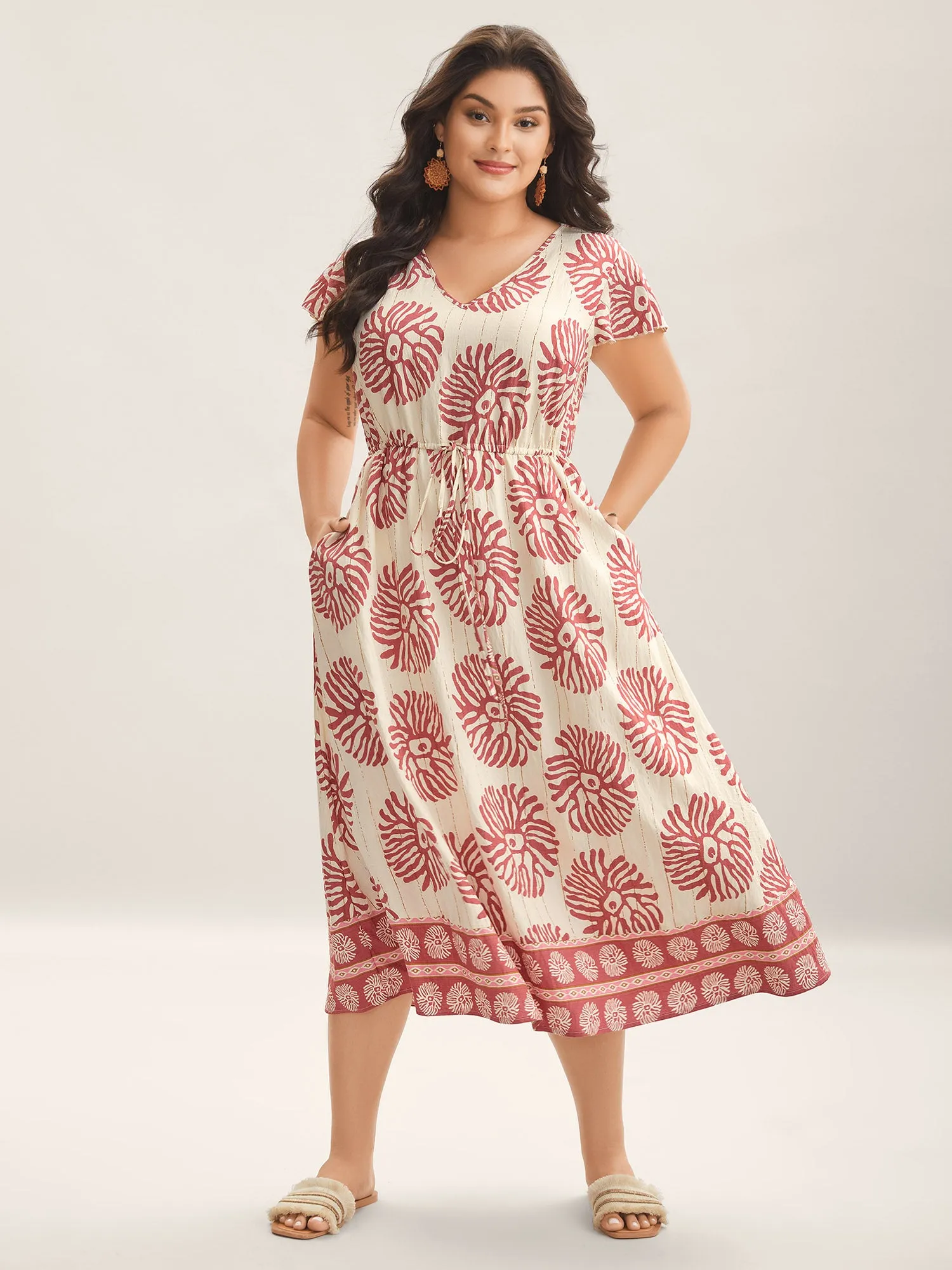 Breezy Boho Print Drawstring Waist Midi Dress sold by Bloomchic product image thumbnail 3