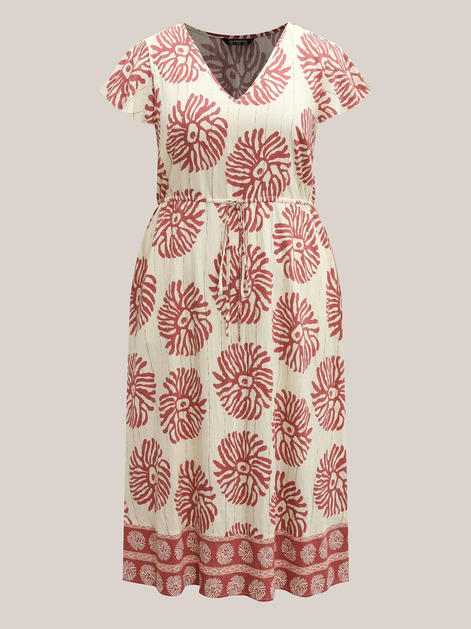 Breezy Boho Print Drawstring Waist Midi Dress sold by Bloomchic product image thumbnail 5