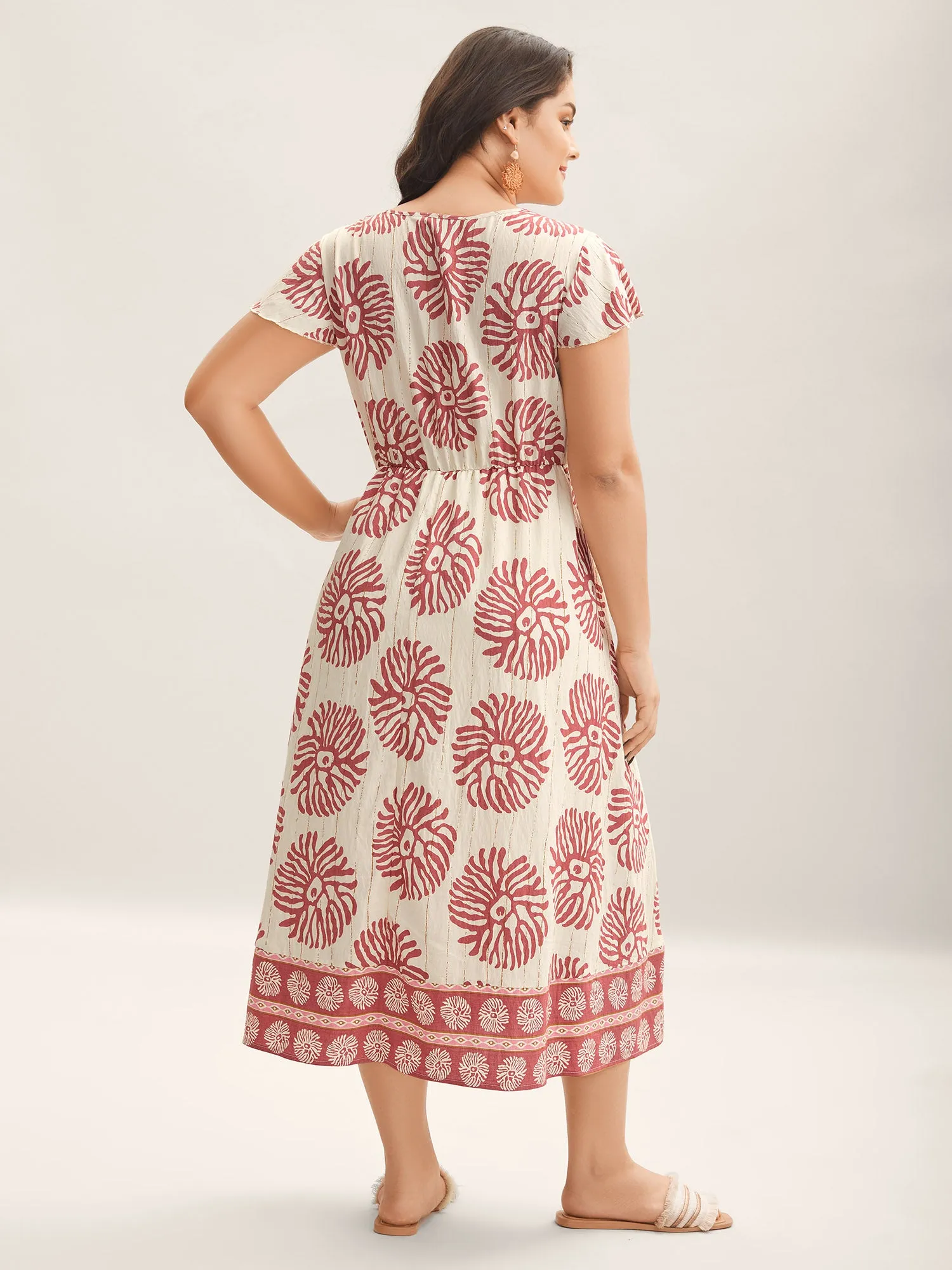 Breezy Boho Print Drawstring Waist Midi Dress sold by Bloomchic product image thumbnail 4