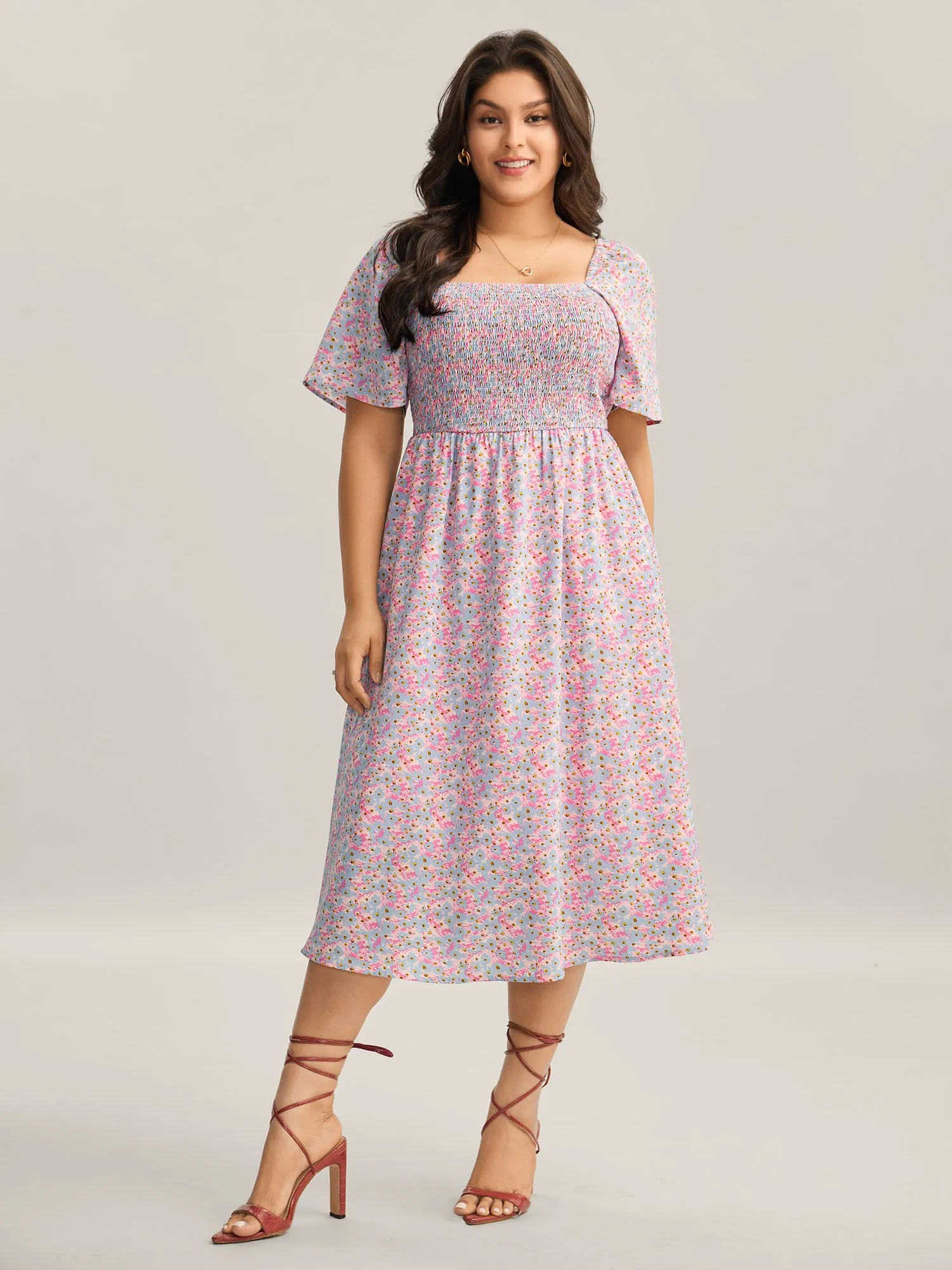 Floral Print Shirred Pockets Midi Dress sold by Bloomchic product image thumbnail 3