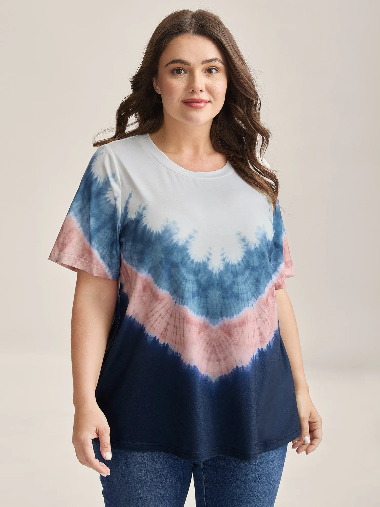 Tie-Dye Print Round Neck T-Shirt sold by Bloomchic